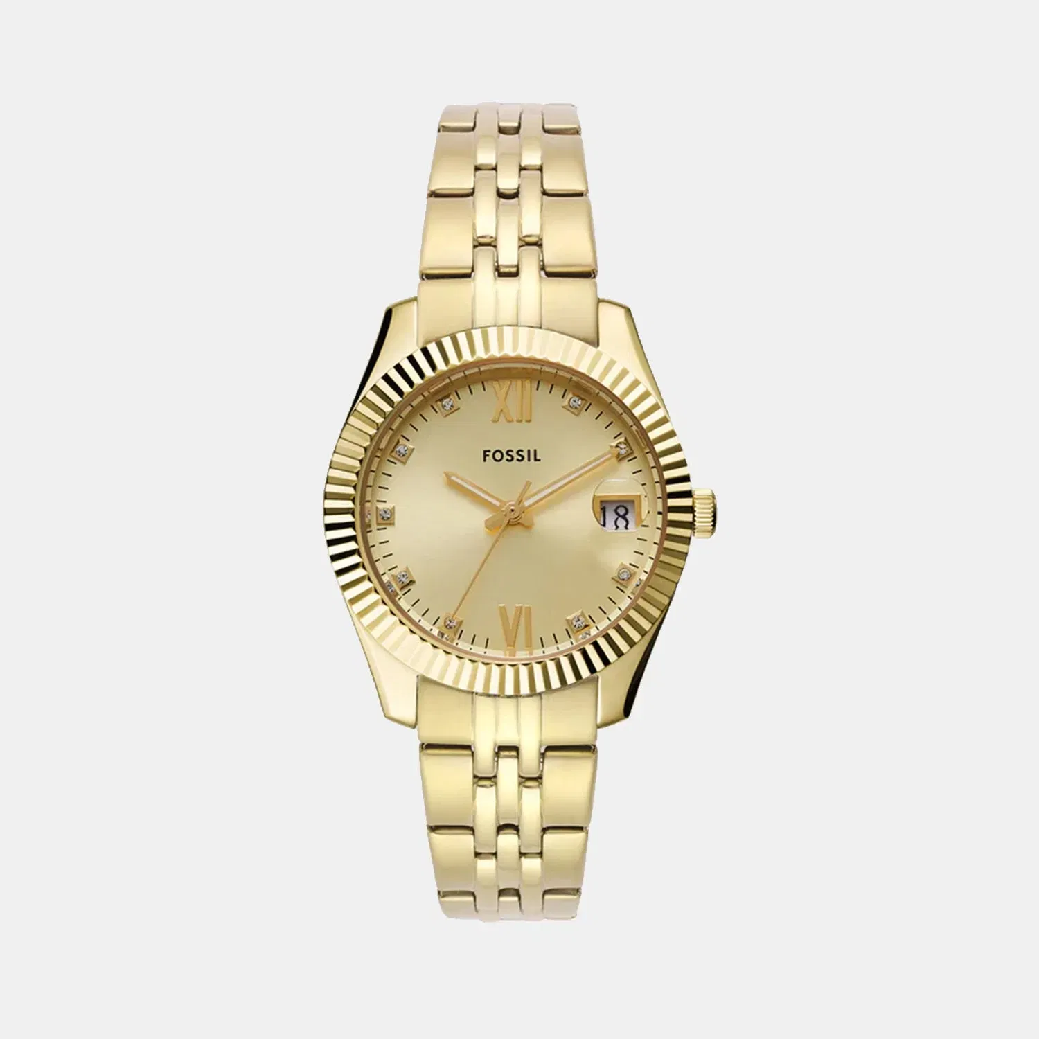 Fossil Scarlette Women Quartz Gold Dial Analog Stainless Steel Watch Es5338