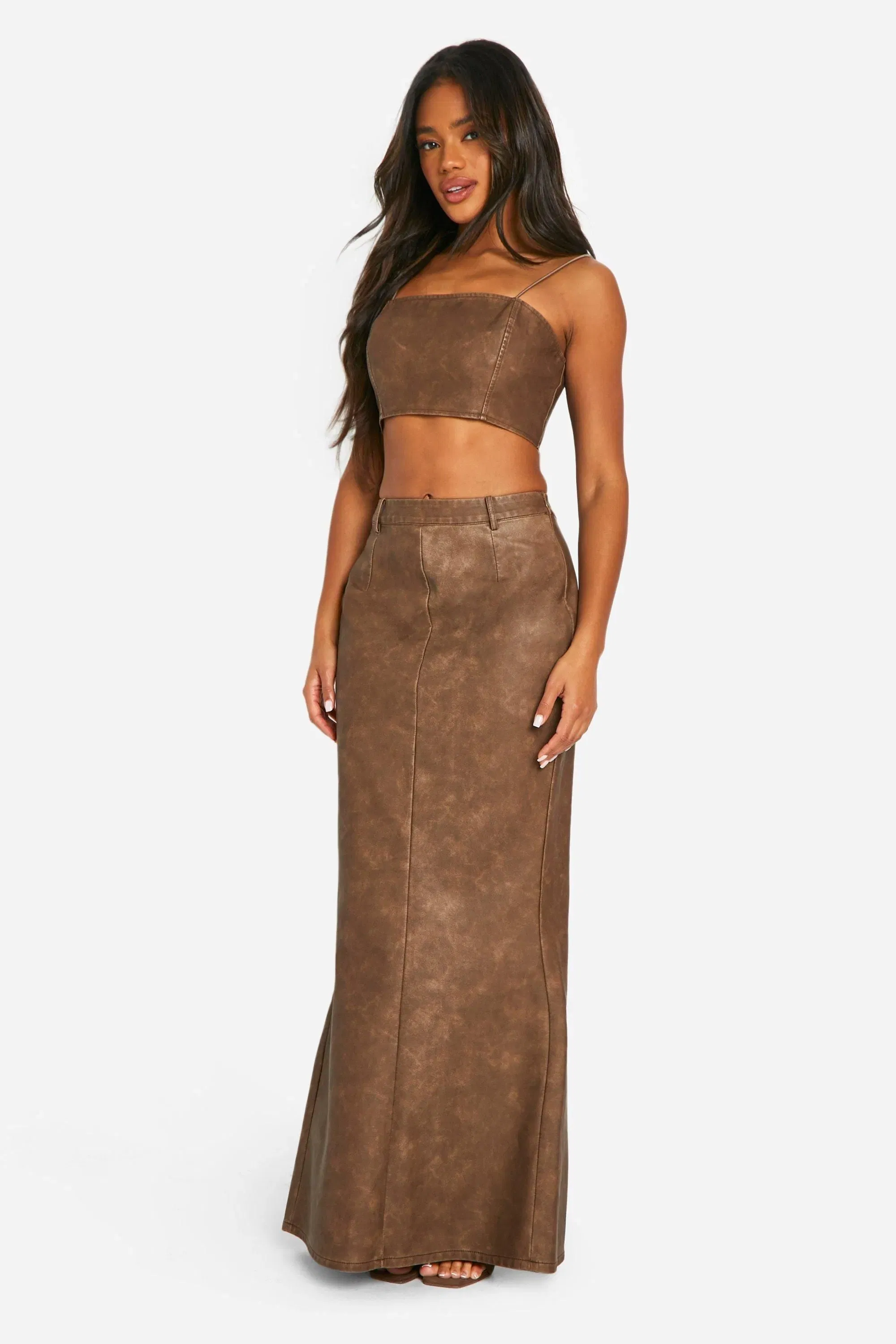 Washed Faux Leather Strappy Crop Top