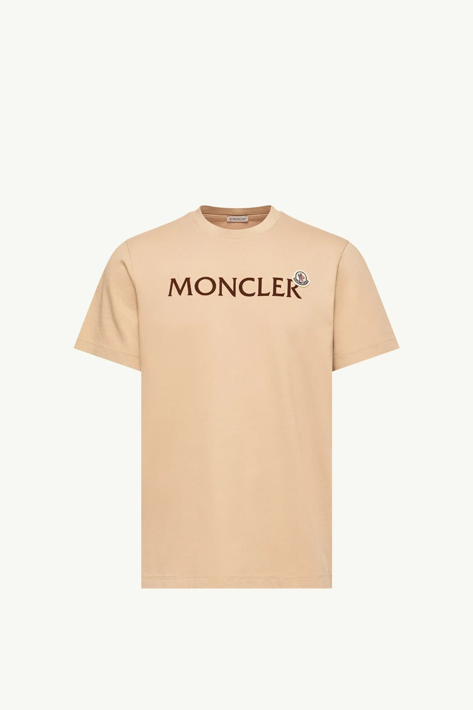 Moncler Flocked Logo Cotton T-Shirt Light Beige Light Beige