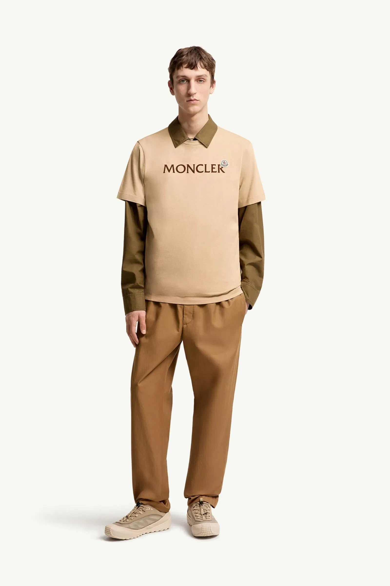 Moncler Flocked Logo Cotton T-Shirt Light Beige Light Beige