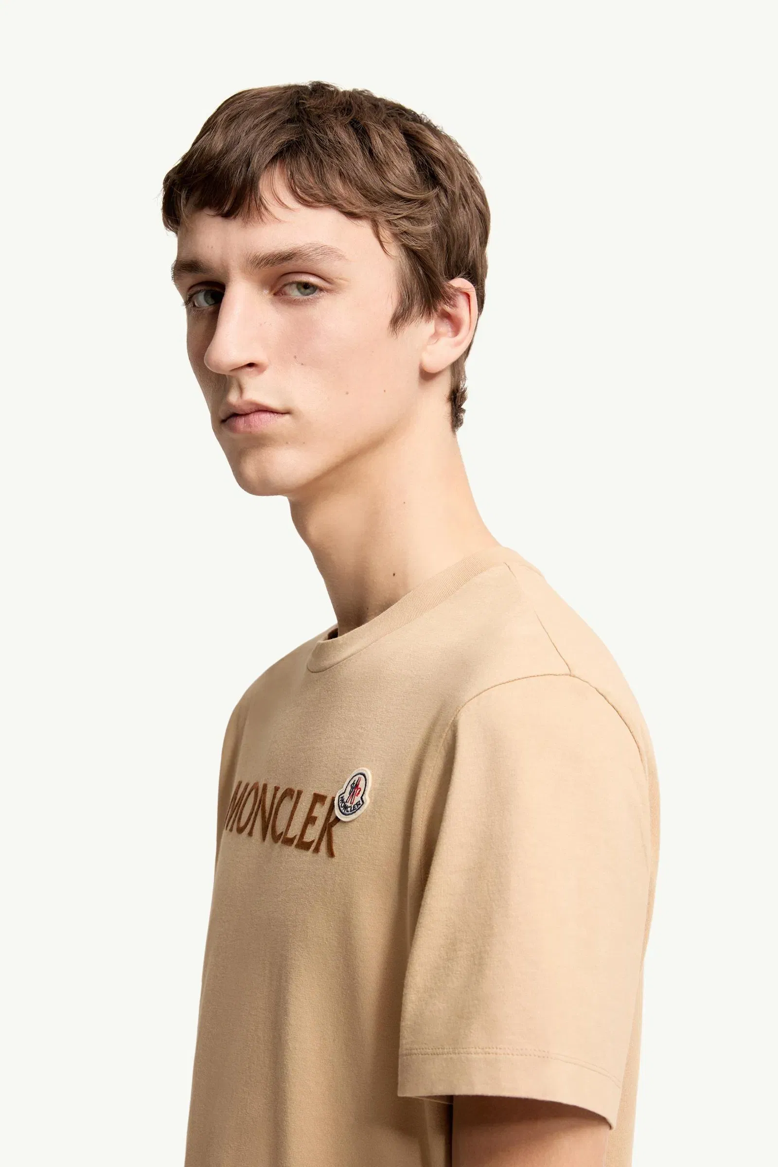 Moncler Flocked Logo Cotton T-Shirt Light Beige Light Beige