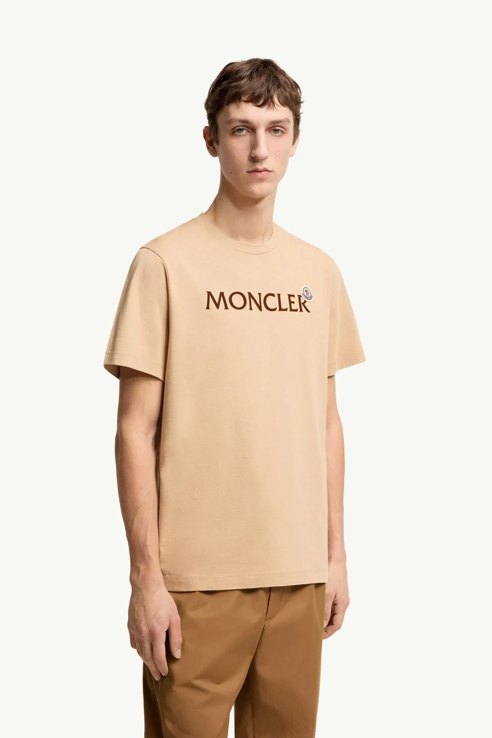 Moncler Flocked Logo Cotton T-Shirt Light Beige Light Beige