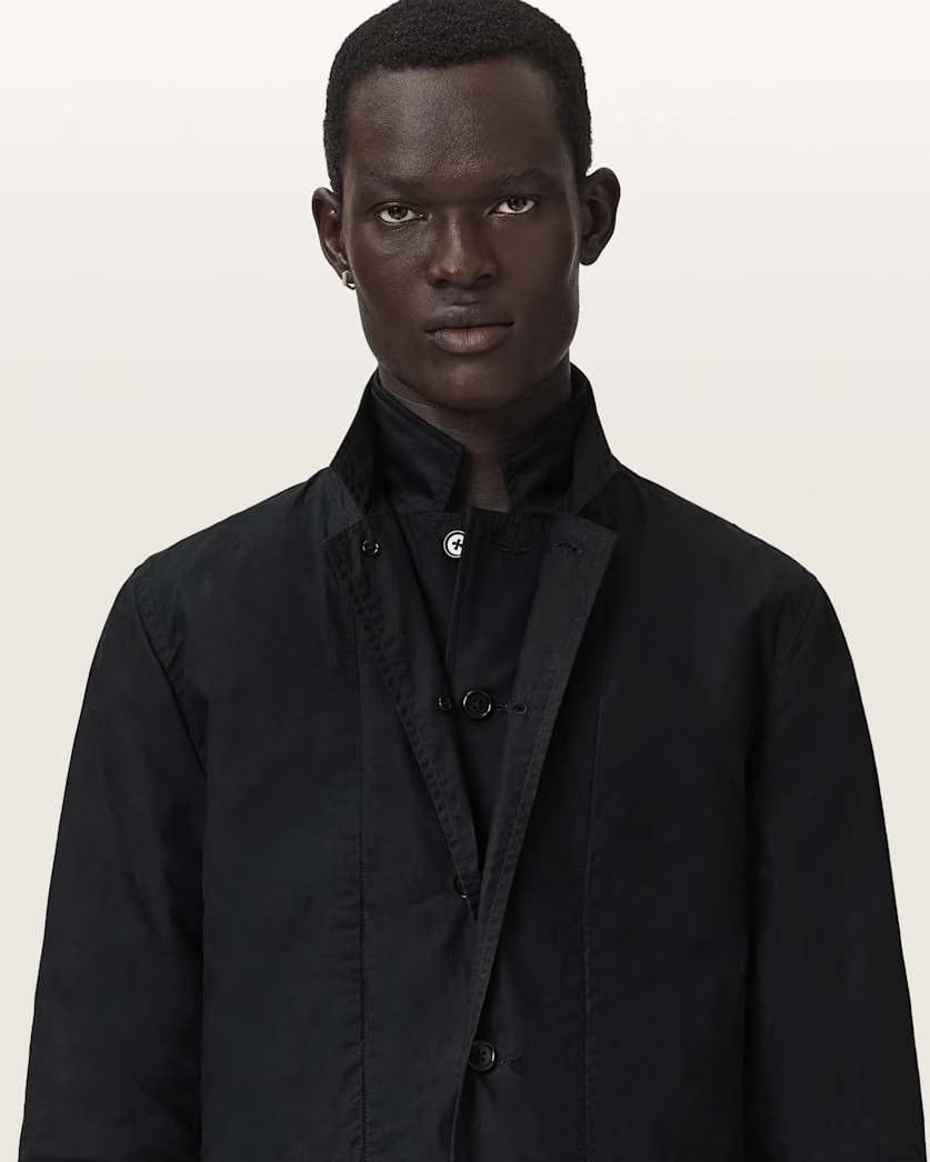 AllSaints Leat Slim Fit Double Breasted Blazer Black