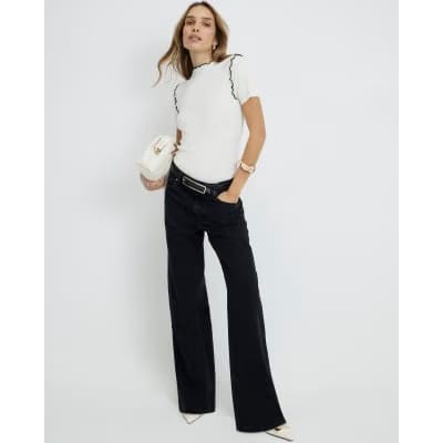 Cream Knitted Short Sleeve Frill Top