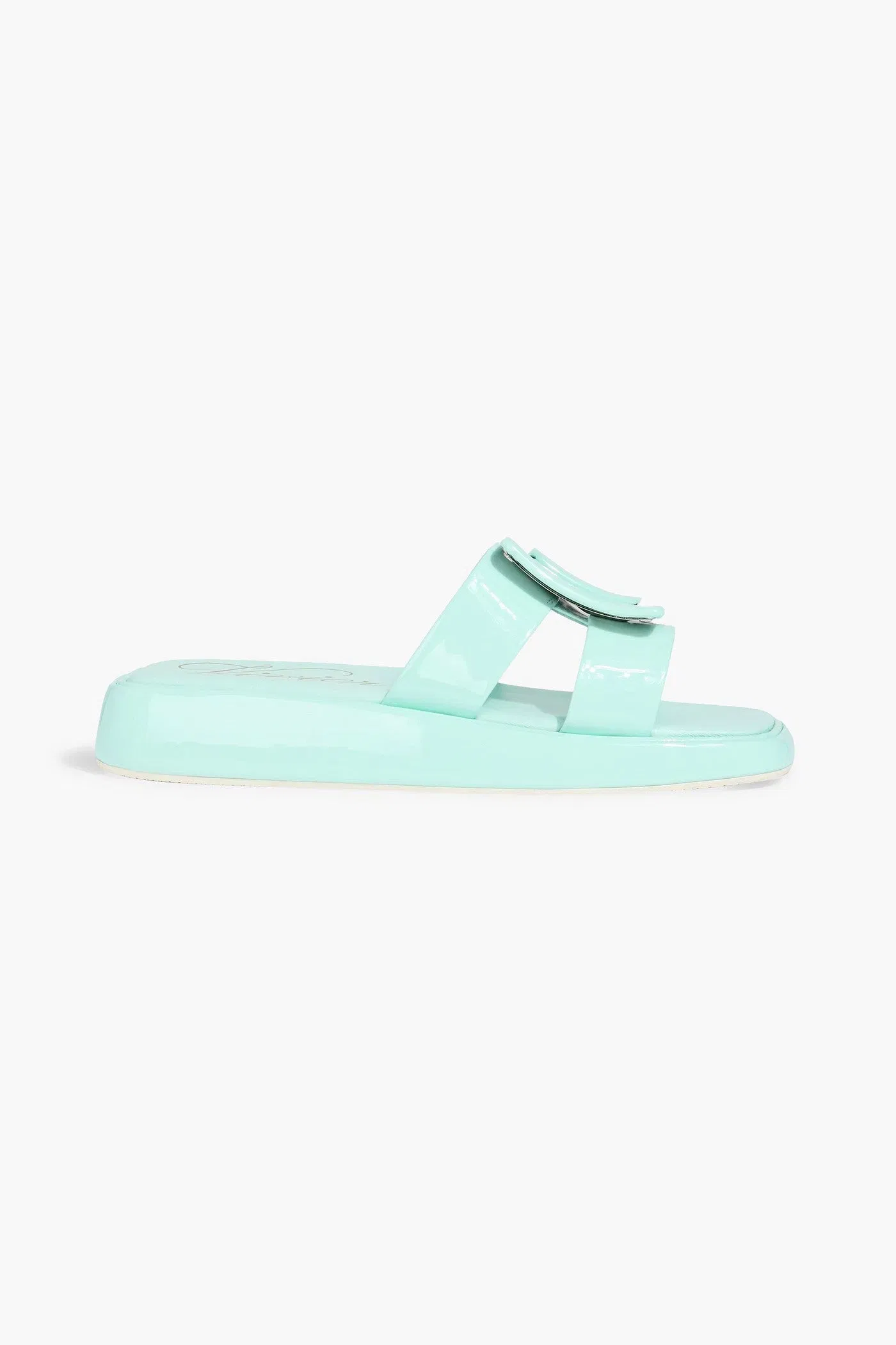Roger Vivier Buckle-Embellished Patent-Leather Slides Mint Women's