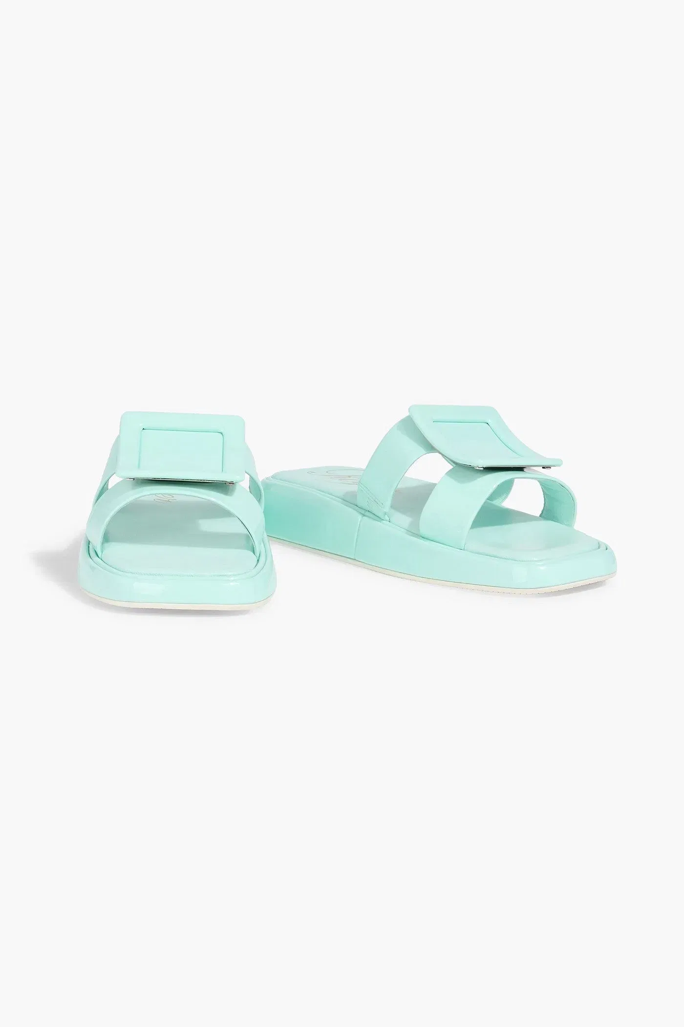 Roger Vivier Buckle-Embellished Patent-Leather Slides Mint Women's