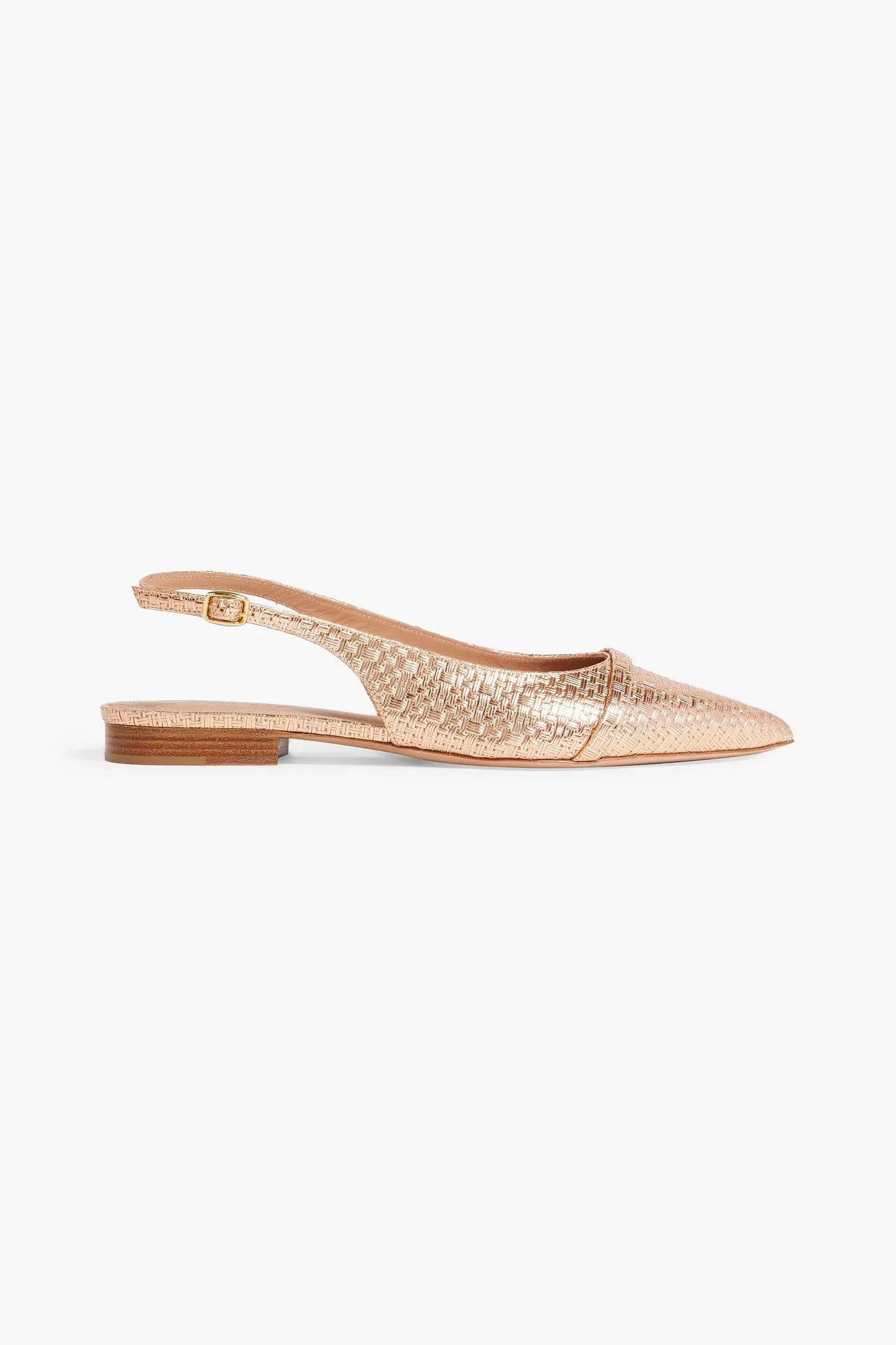 Malone Souliers Jama 10 Embossed Metallic Leather Slingback Point-Toe Flats Rose Gold Women's