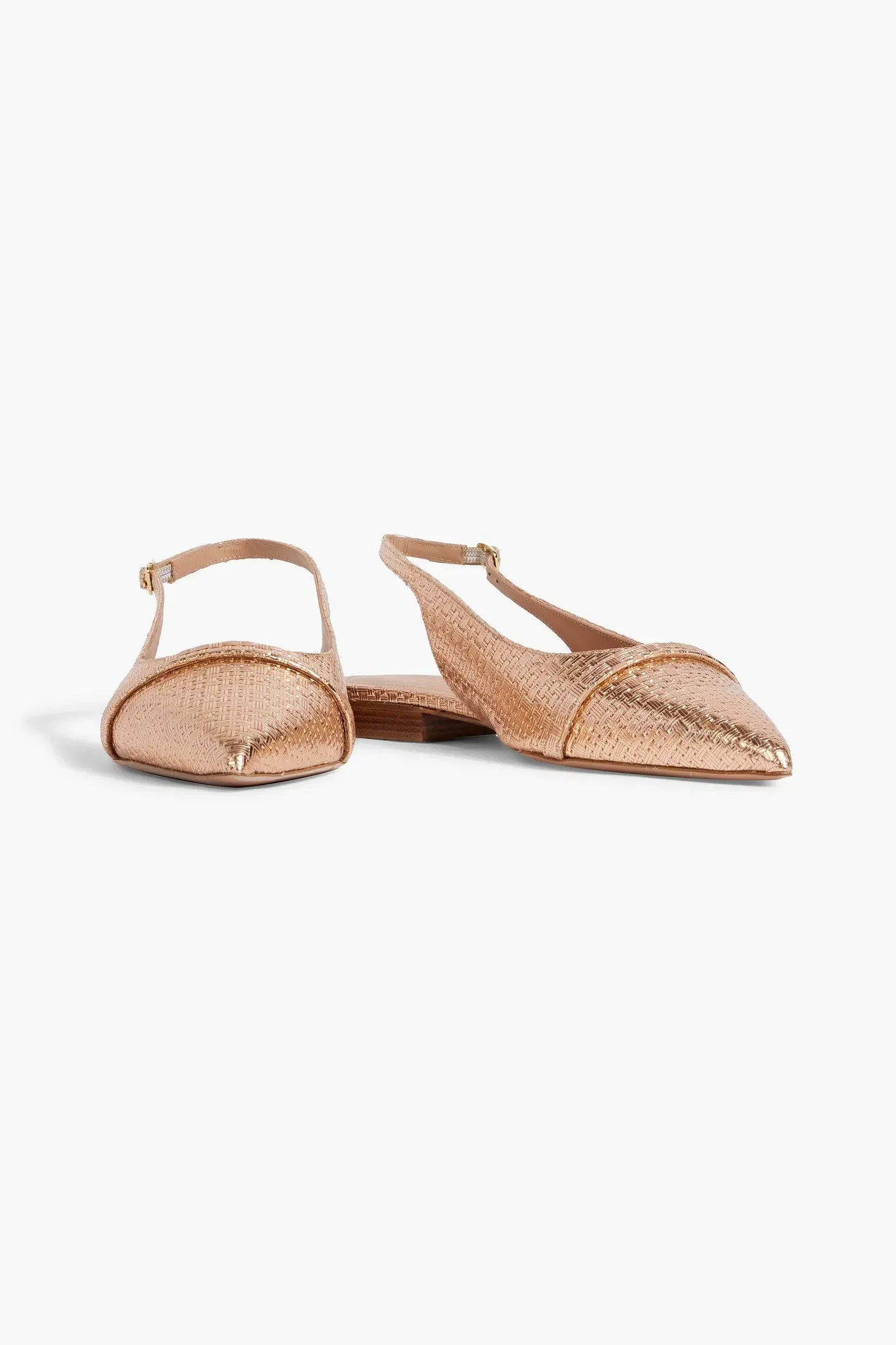 Malone Souliers Jama 10 Embossed Metallic Leather Slingback Point-Toe Flats Rose Gold Women's