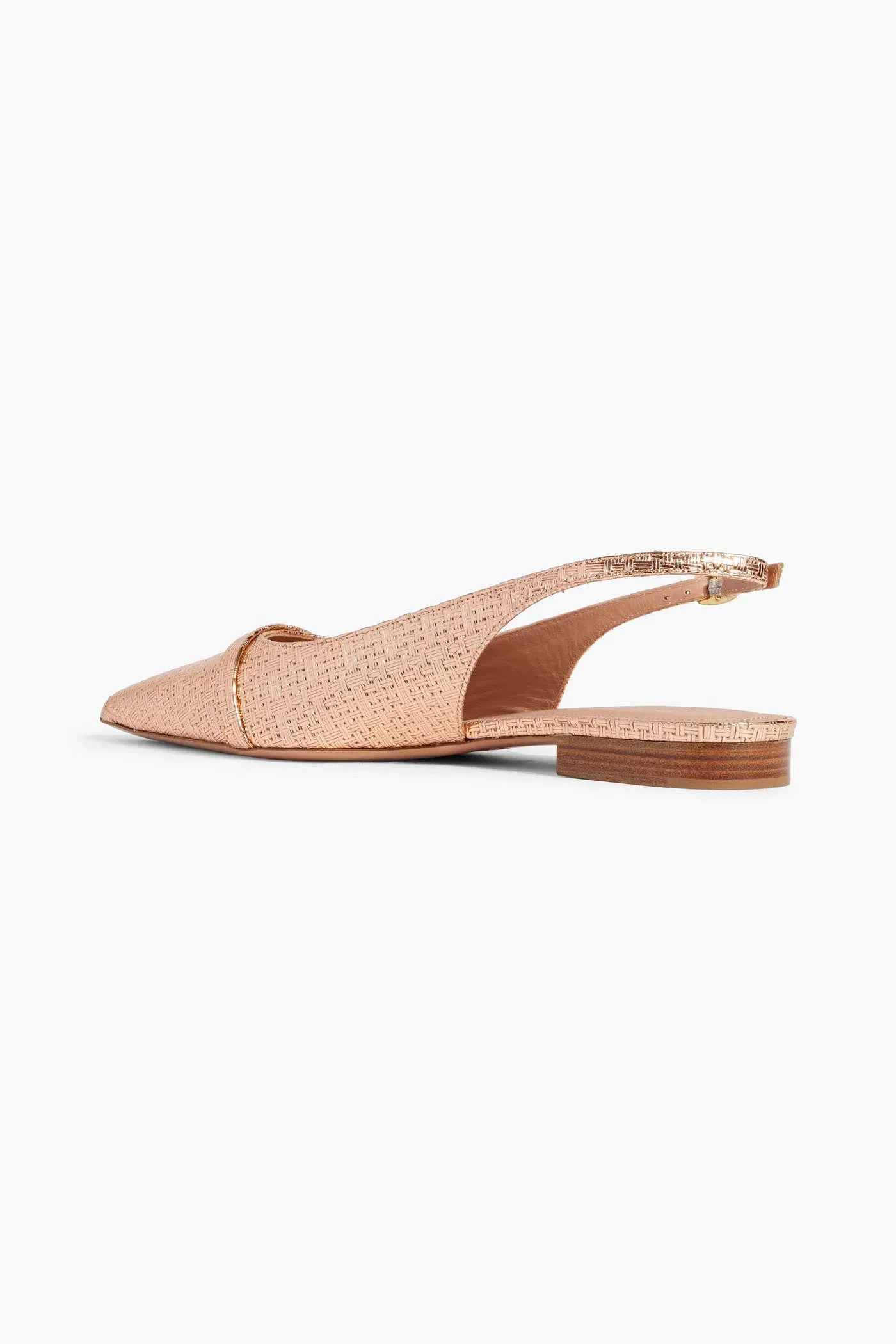 Malone Souliers Jama 10 Embossed Metallic Leather Slingback Point-Toe Flats Rose Gold Women's