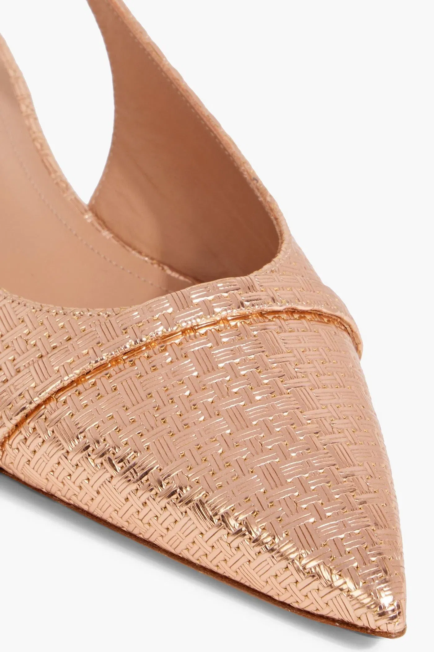 Malone Souliers Jama 10 Embossed Metallic Leather Slingback Point-Toe Flats Rose Gold Women's