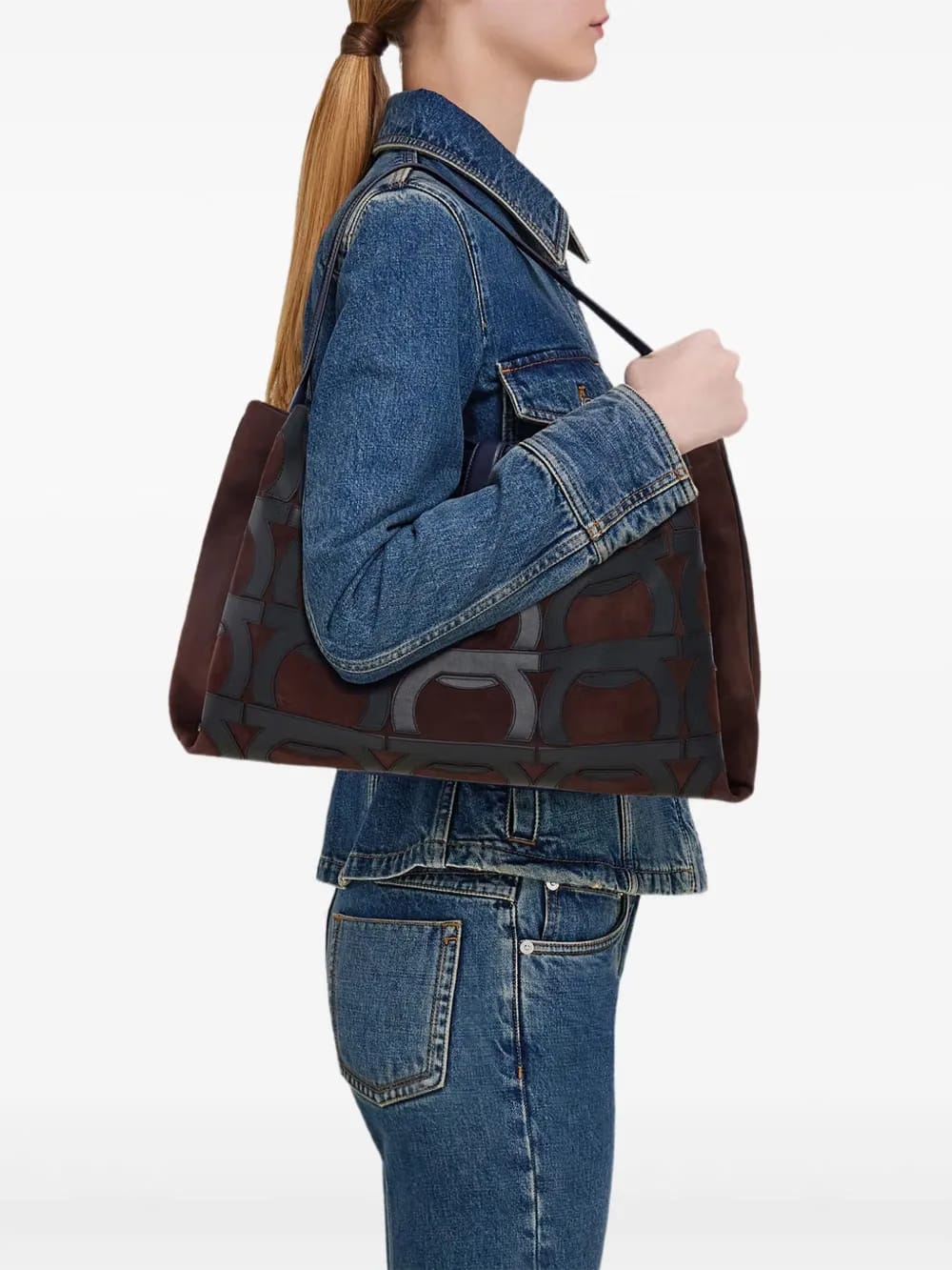 Gancini-overlay tote bag
