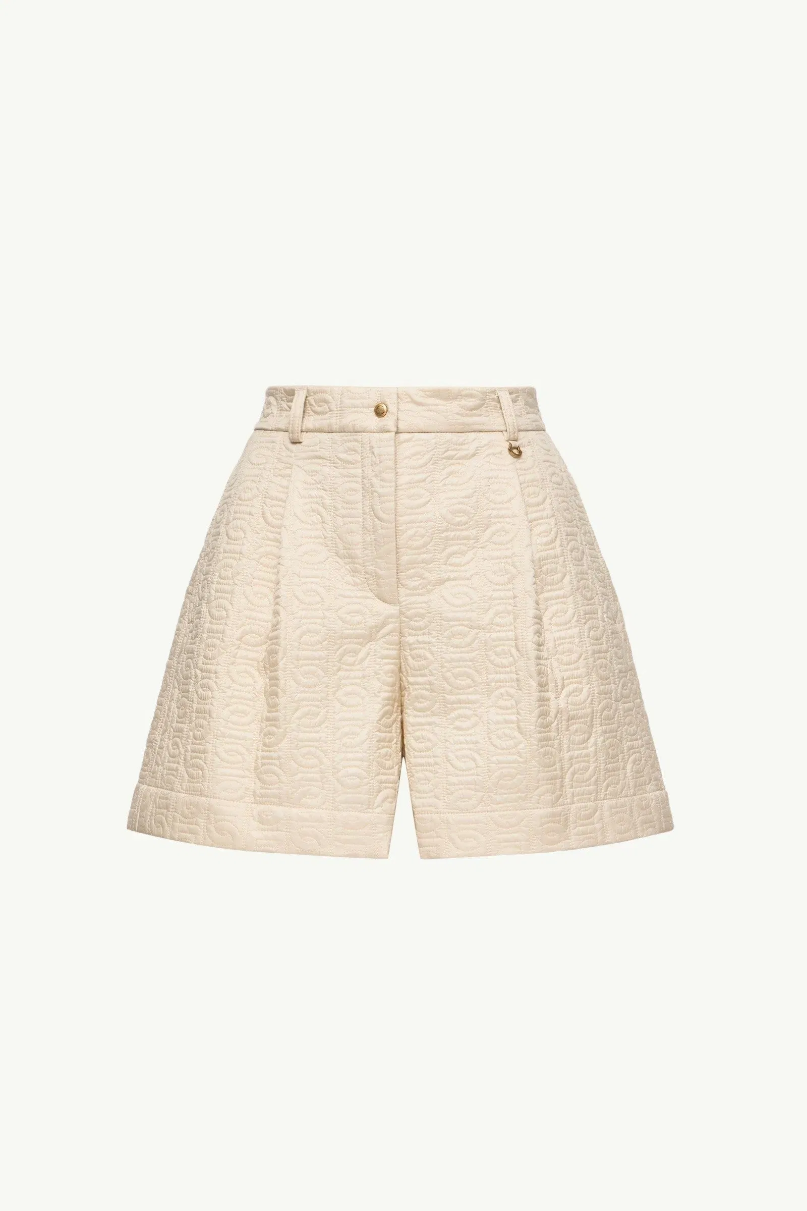 Moncler Leather Logo Shorts Light Beige Light Beige