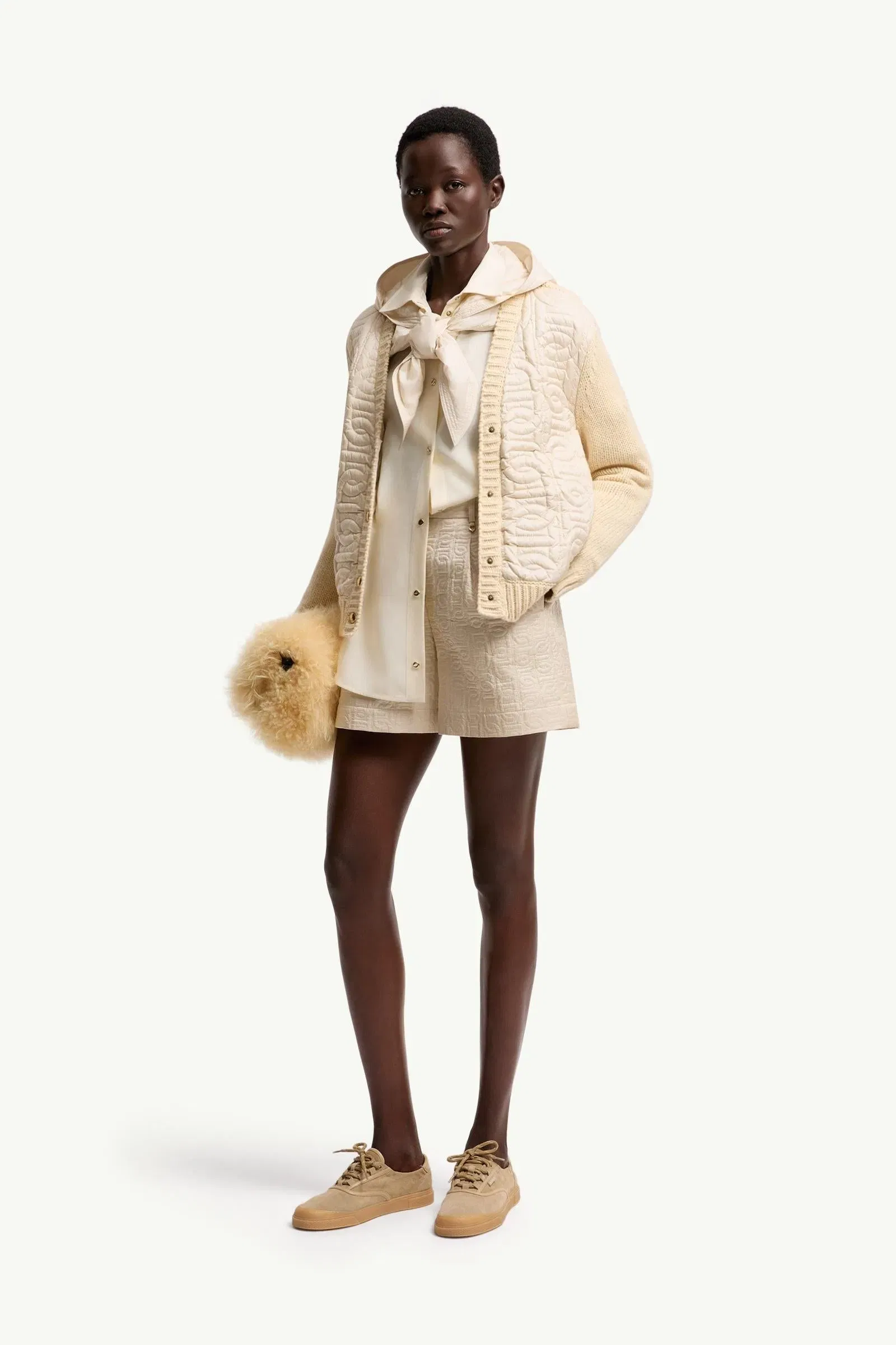 Moncler Leather Logo Shorts Light Beige Light Beige