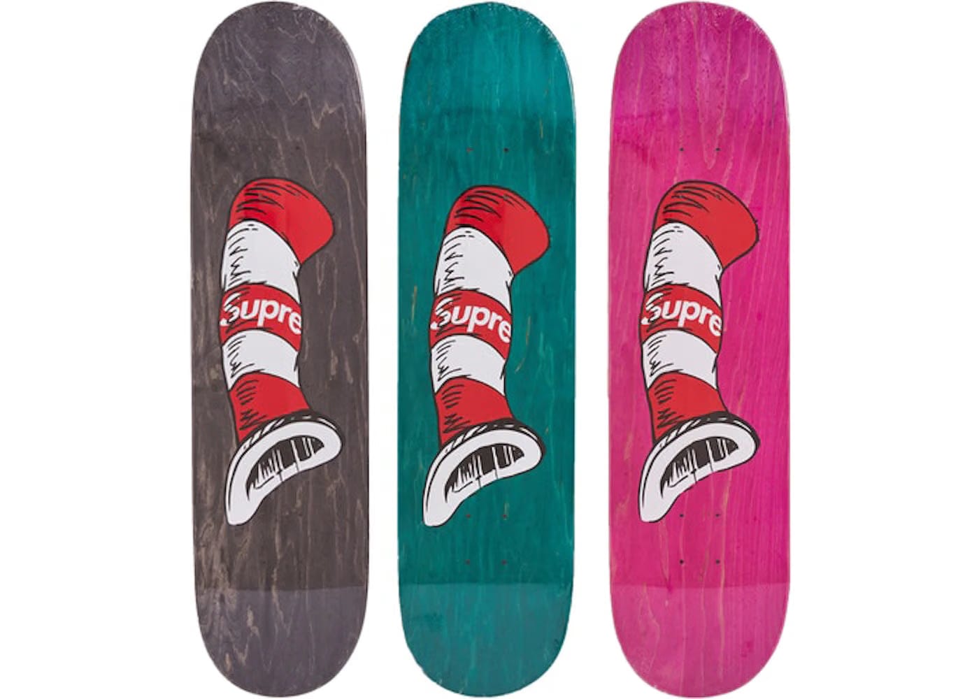Supreme Cat In The Hat Skateboard Deck Black/Green/Pink Set