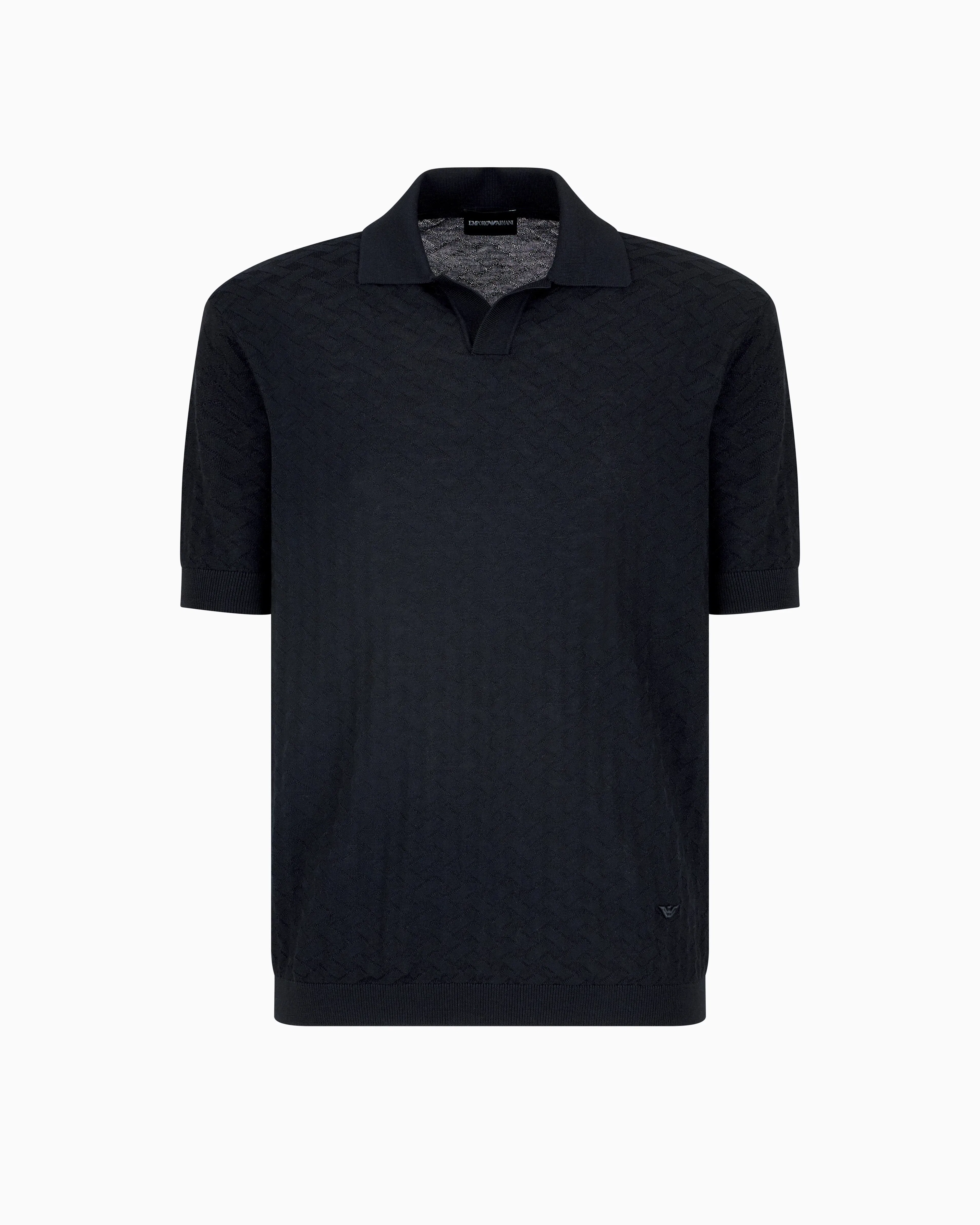 Emporio Armani US Exclusive woven-effect virgin-wool jumper with a polo-shirt collar