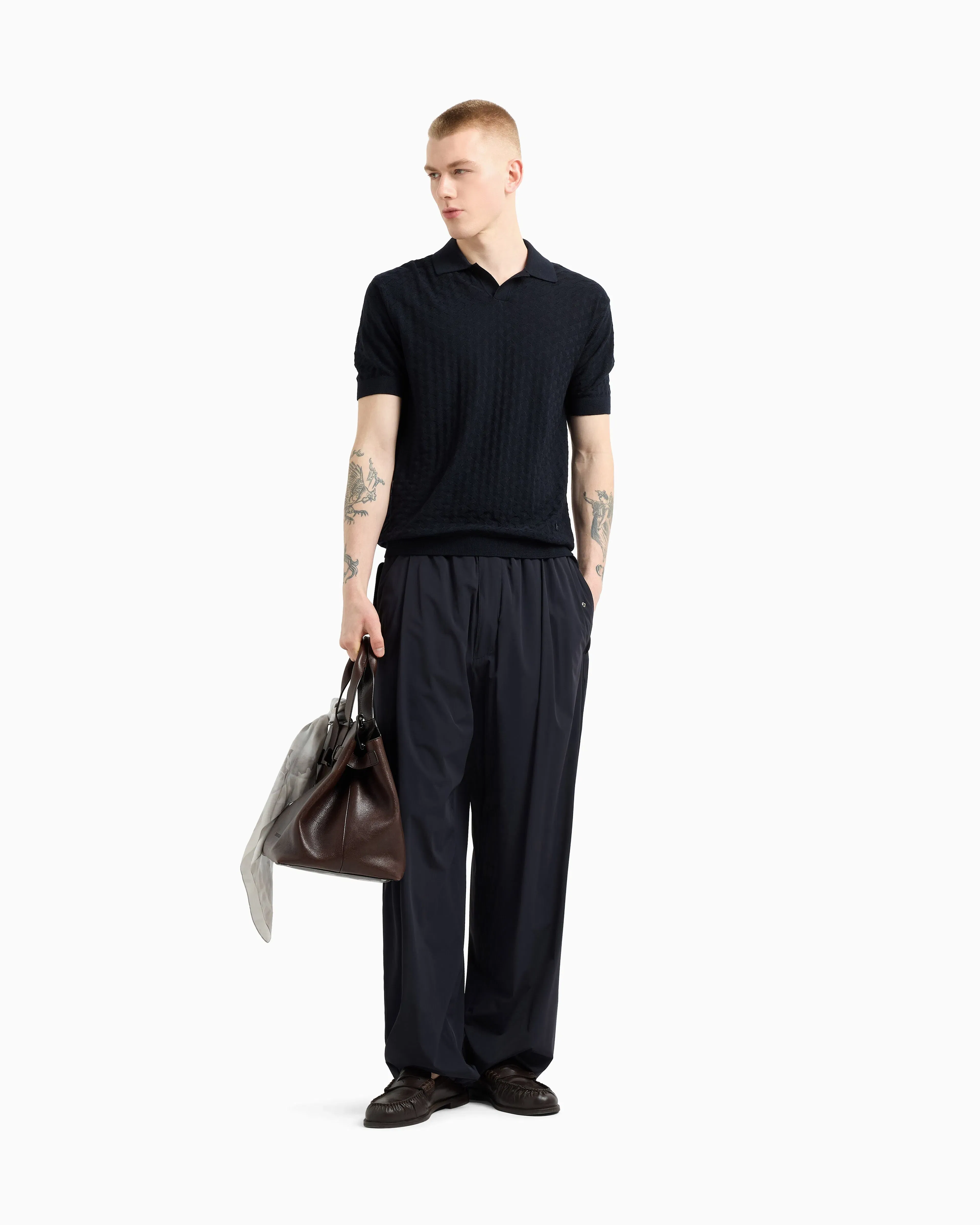 Emporio Armani US Exclusive woven-effect virgin-wool jumper with a polo-shirt collar