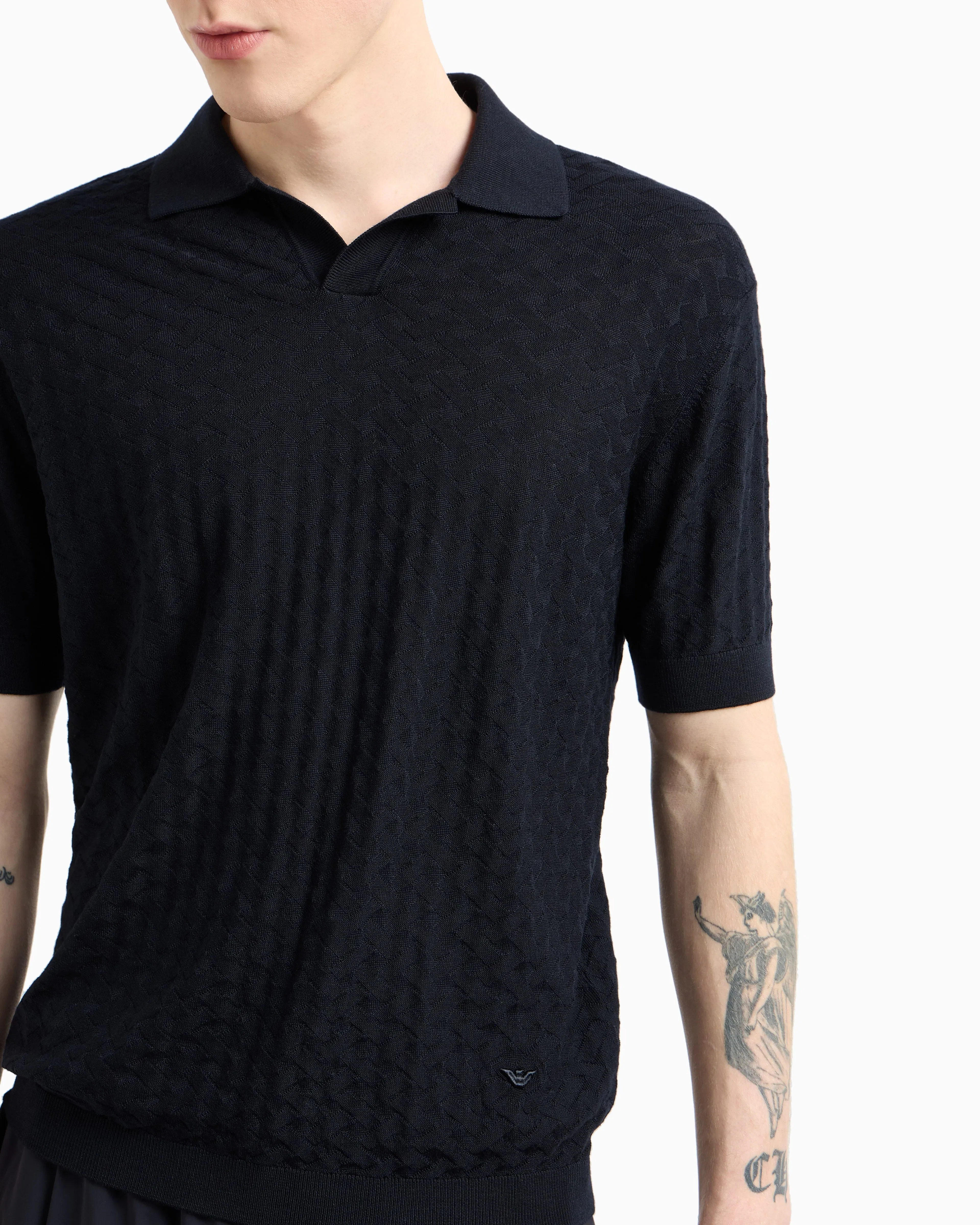 Emporio Armani US Exclusive woven-effect virgin-wool jumper with a polo-shirt collar