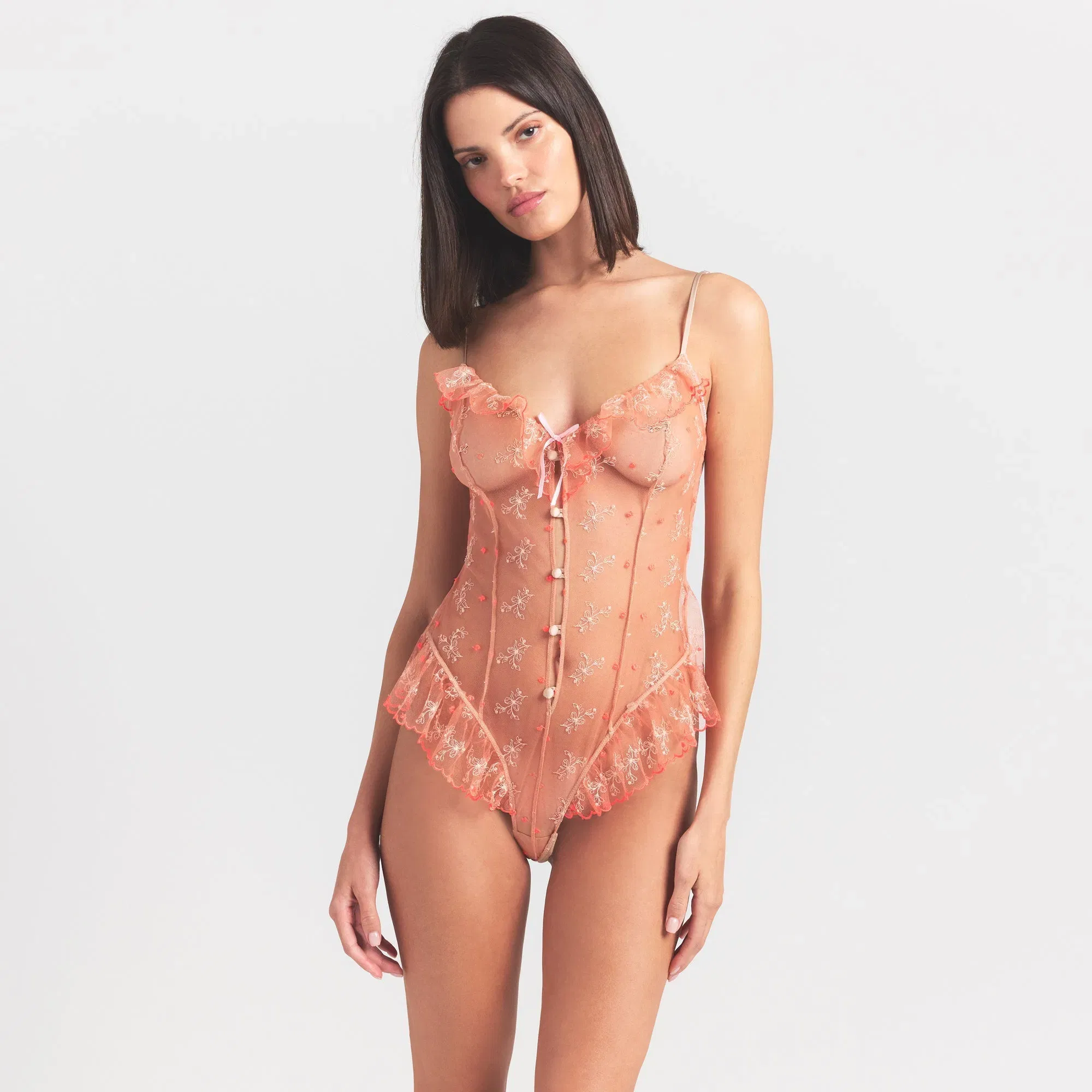 EMBROIDERED TULLE GARTER TEDDY | GUAVA HEART TULLE