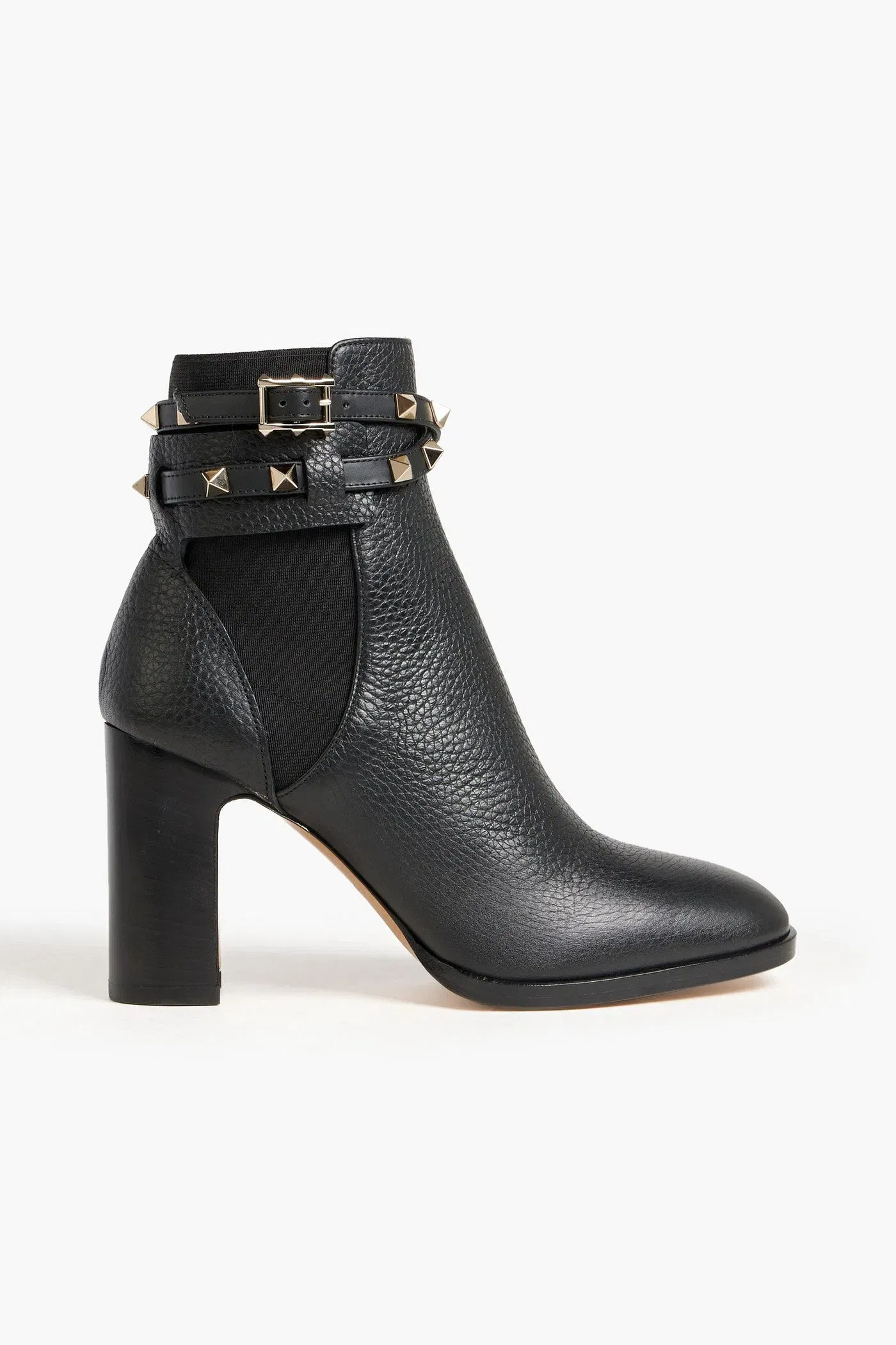 Valentino Garavani Rockstud Pebbled-Leather Ankle Boots Black Women's