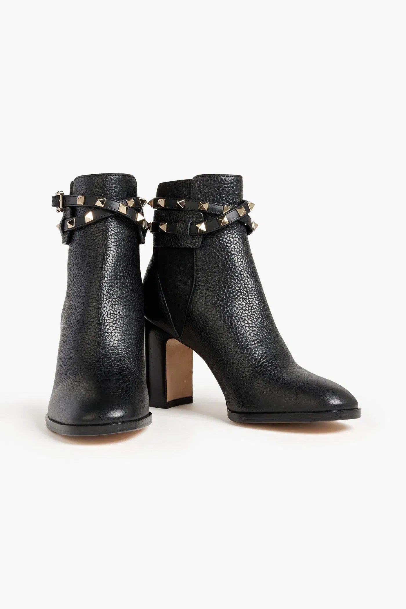 Valentino Garavani Rockstud Pebbled-Leather Ankle Boots Black Women's