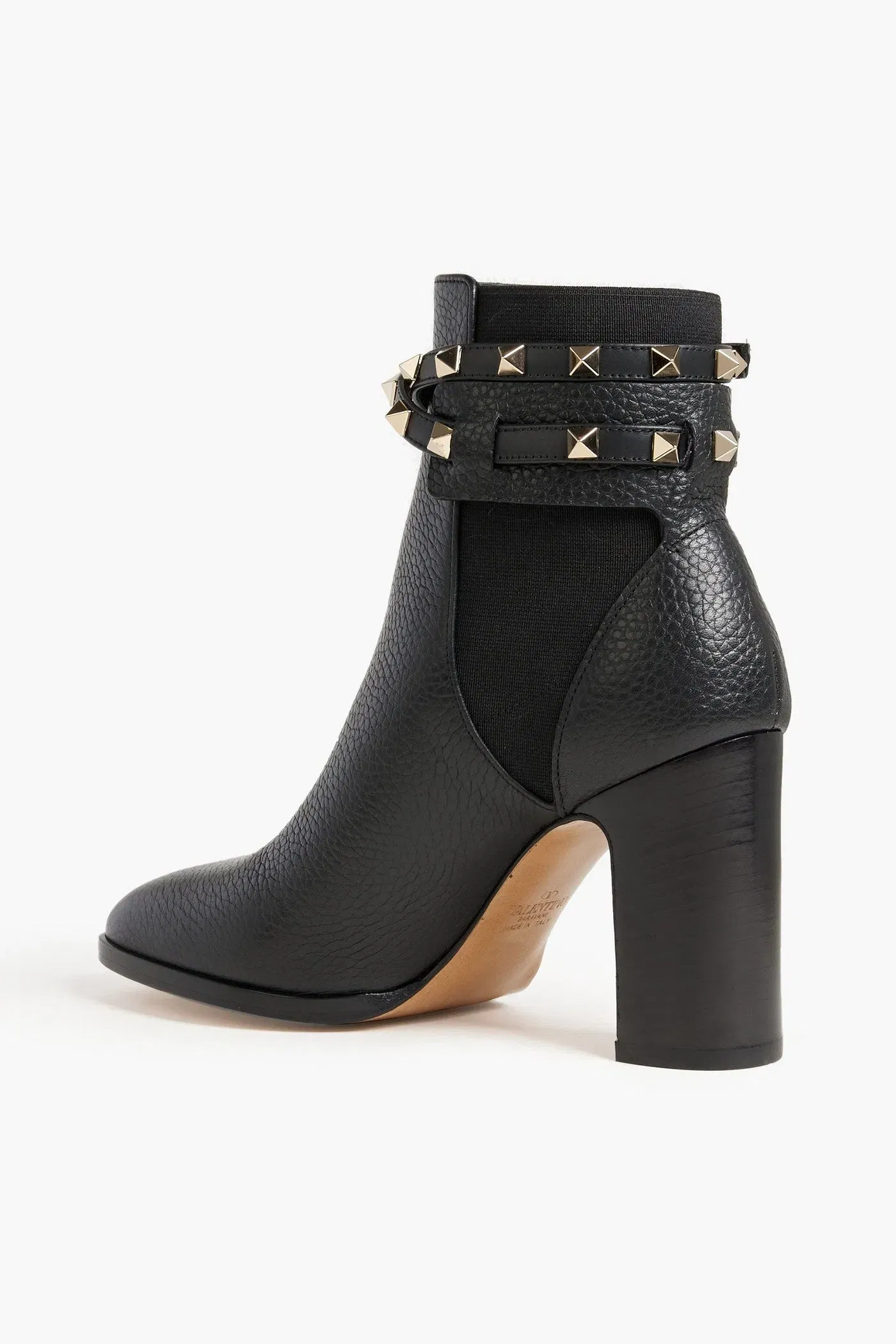 Valentino Garavani Rockstud Pebbled-Leather Ankle Boots Black Women's