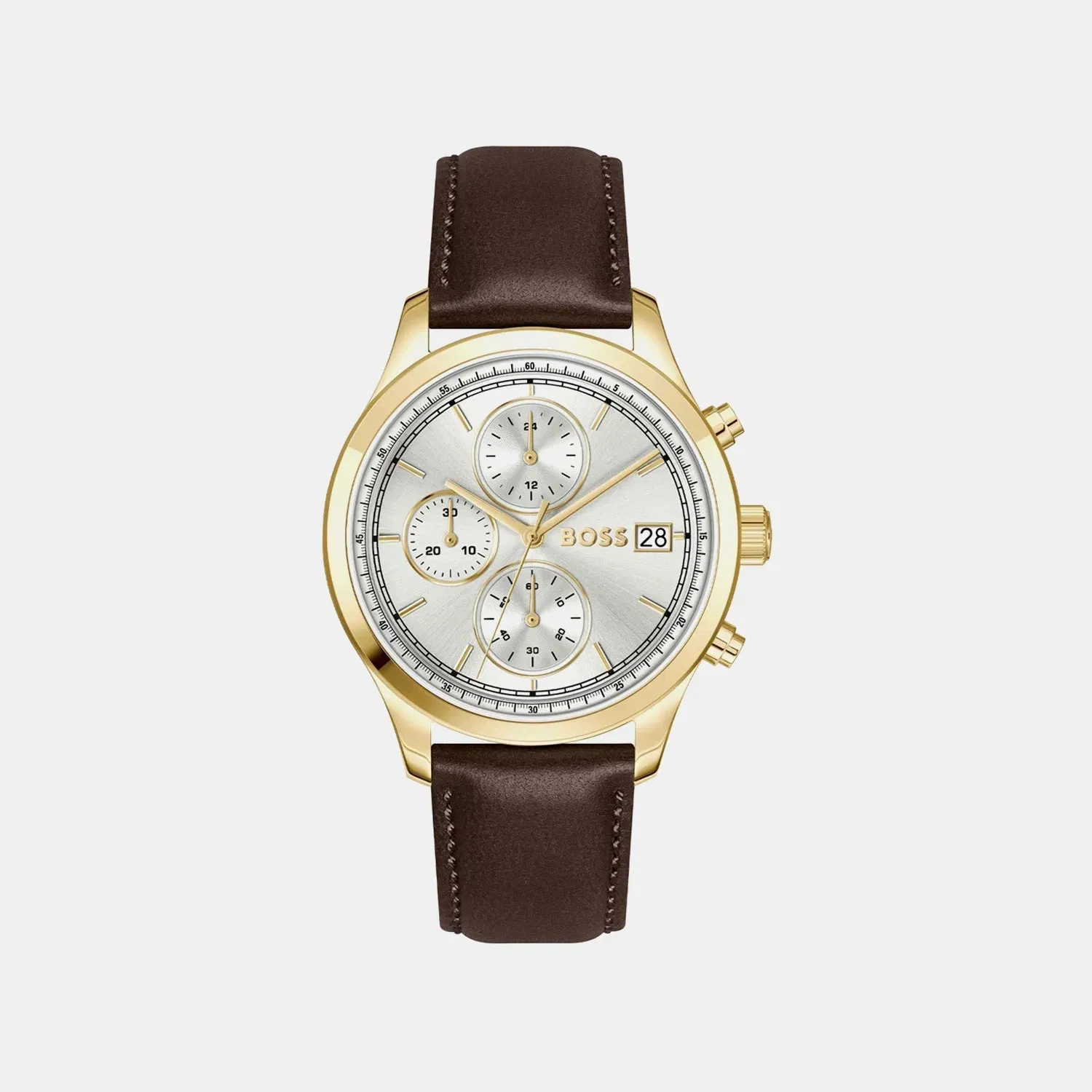 Boss Men Quartz Silver Dial Chronograph Leather Watch 1514327