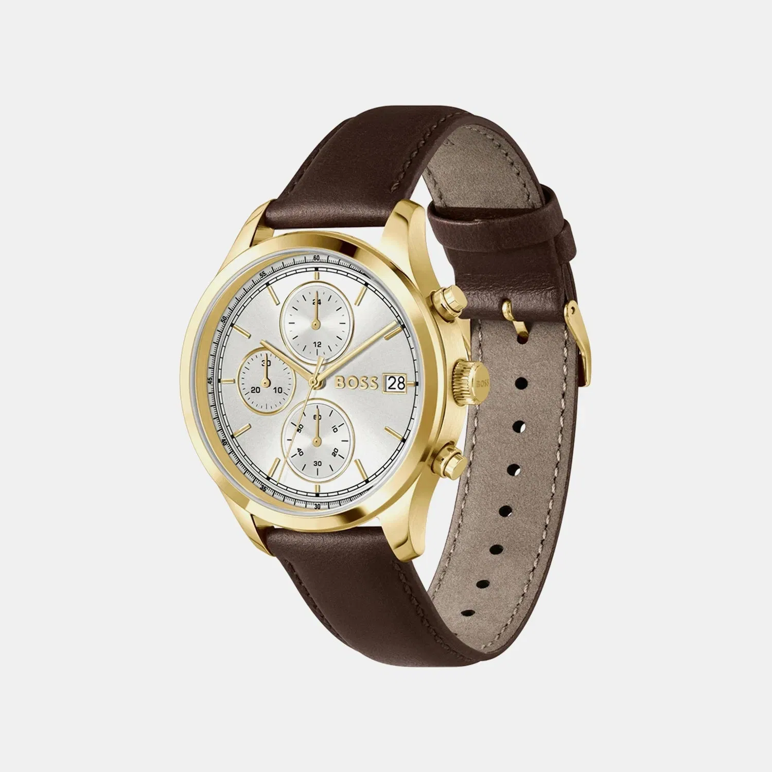 Boss Men Quartz Silver Dial Chronograph Leather Watch 1514327