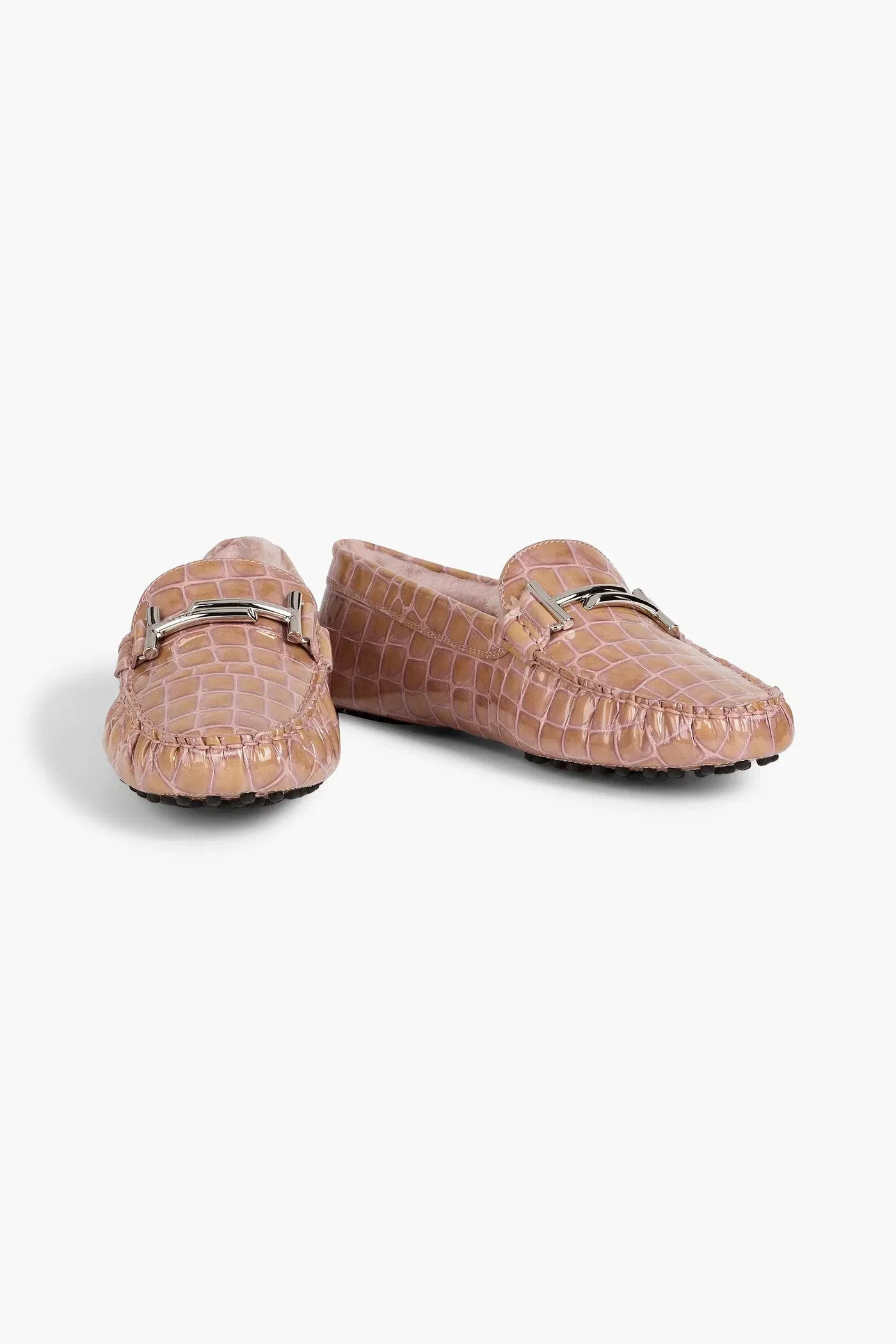 Tod's Double T Croc-Effect Leather Loafers Neutral Women's