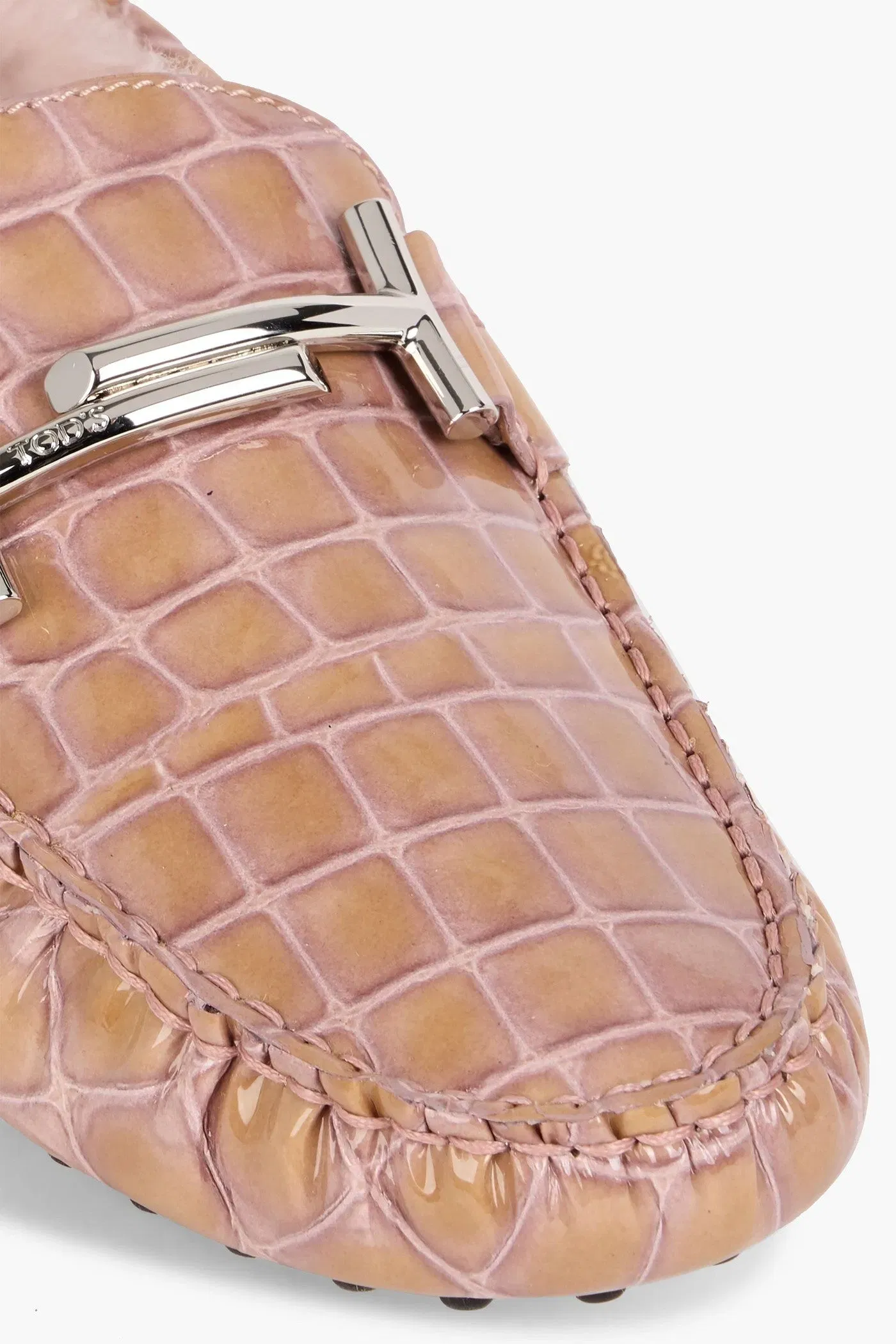 Tod's Double T Croc-Effect Leather Loafers Neutral Women's