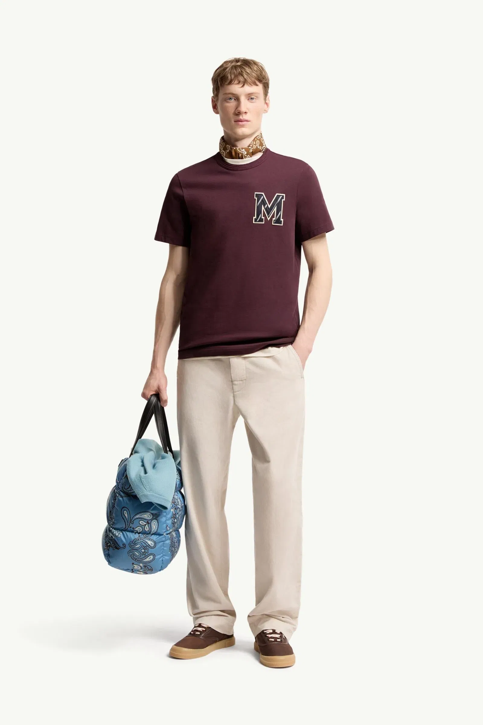 Moncler Cotton Jersey Monogram T-Shirt Burgundy Burgundy