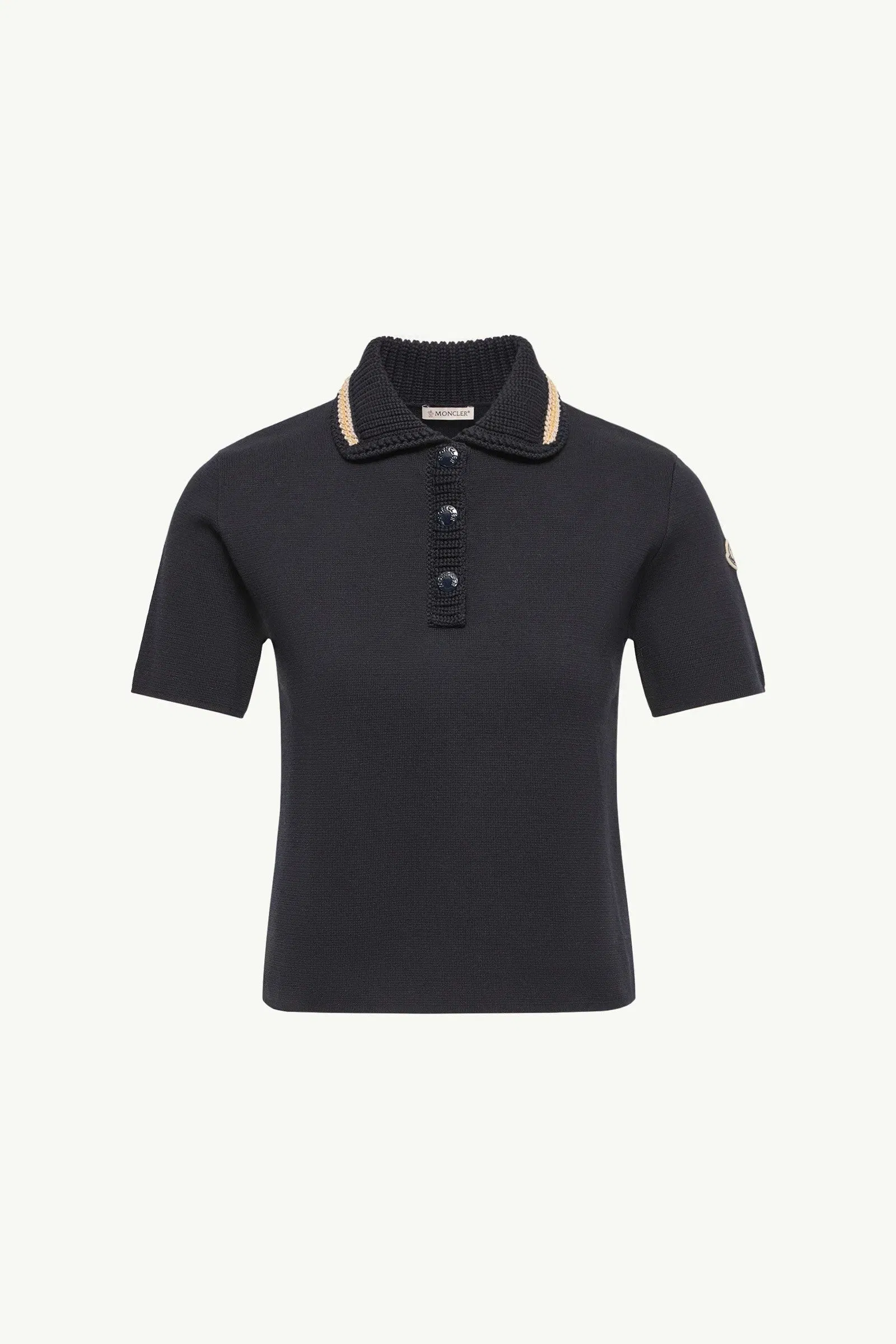 Moncler Cotton Knit Polo Shirt Navy Blue Navy Blue