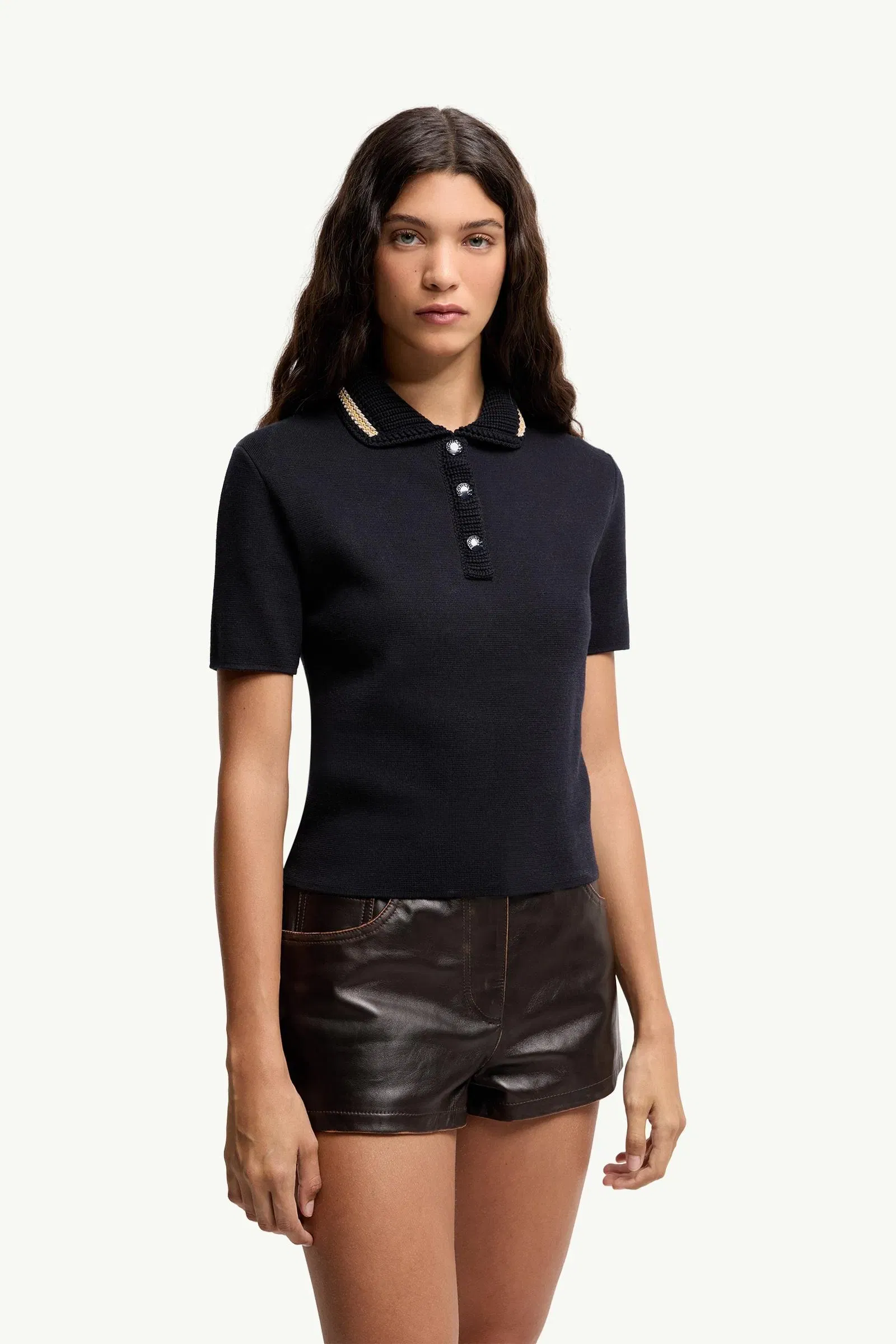 Moncler Cotton Knit Polo Shirt Navy Blue Navy Blue