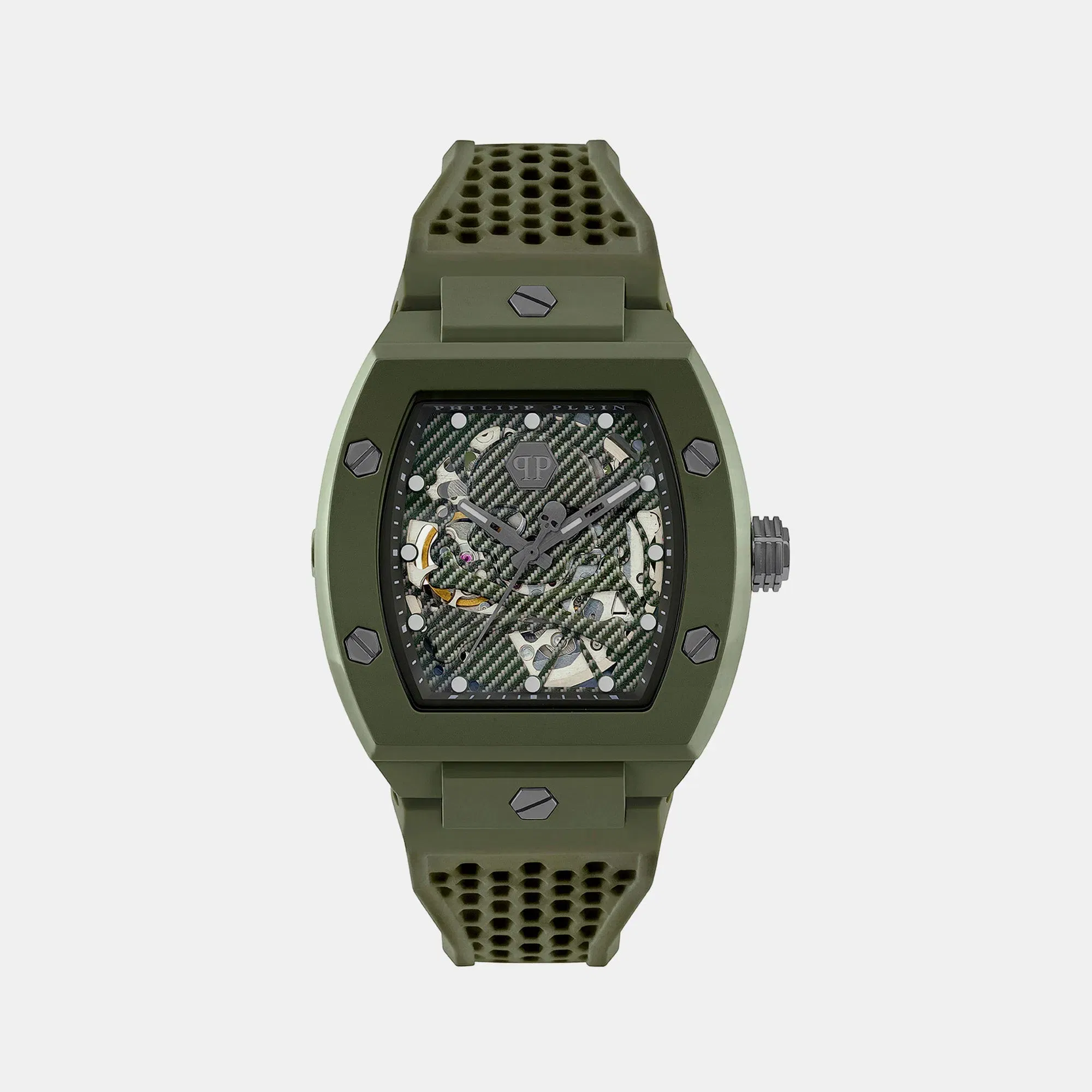 Philipp Plein $Keleton Men Automatic Green Dial Analog Silicone Watch Pwvba0223