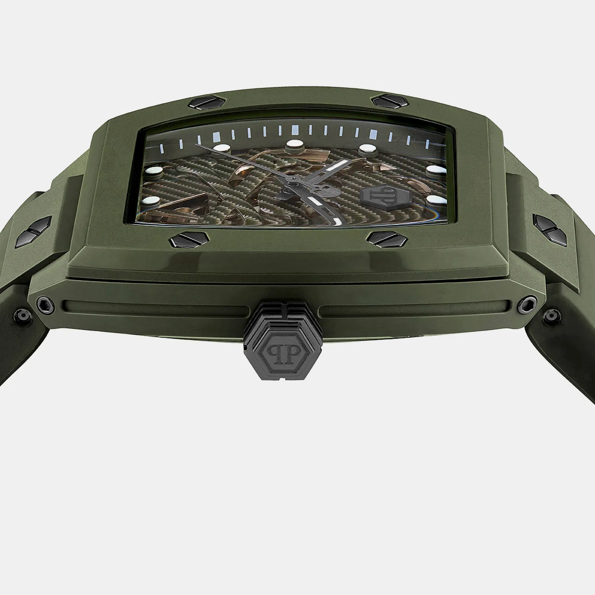 Philipp Plein $Keleton Men Automatic Green Dial Analog Silicone Watch Pwvba0223