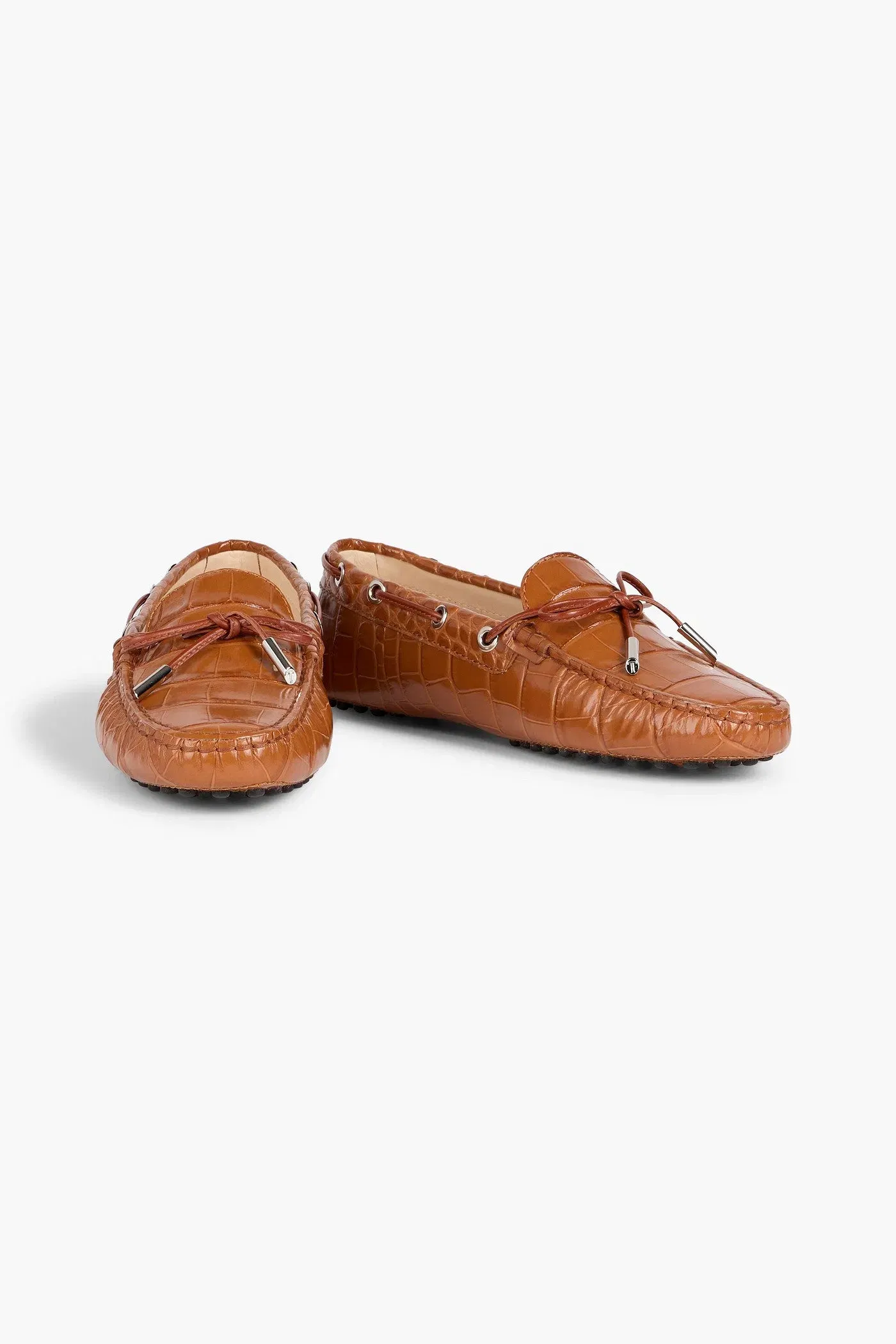 Tod's Heaven Lacetto Croc-Effect Leather Loafers Camel Women's