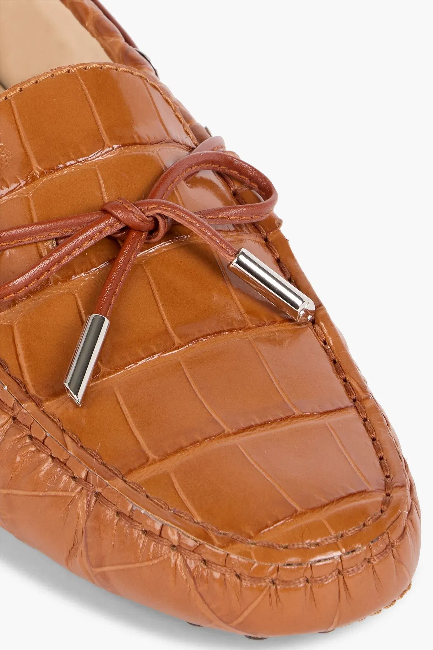 Tod's Heaven Lacetto Croc-Effect Leather Loafers Camel Women's