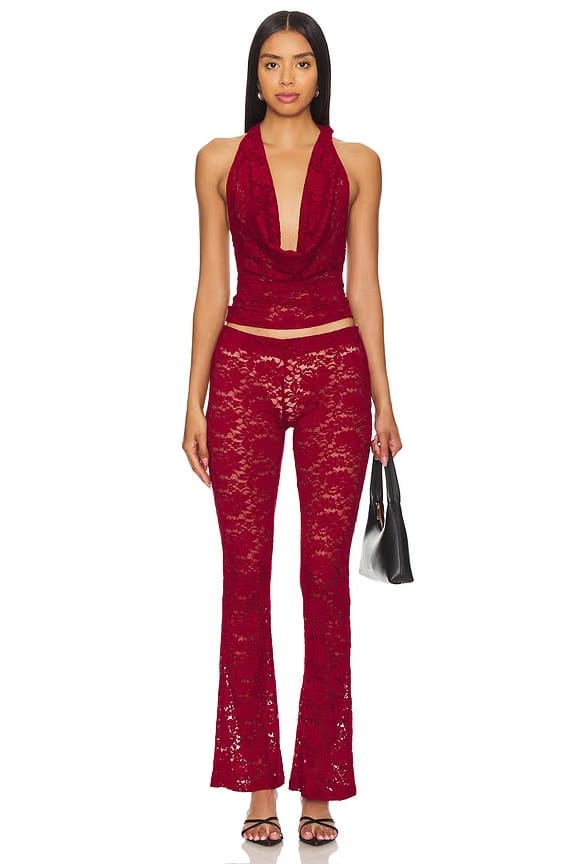 superdown Tania Pant Set in Burgundy