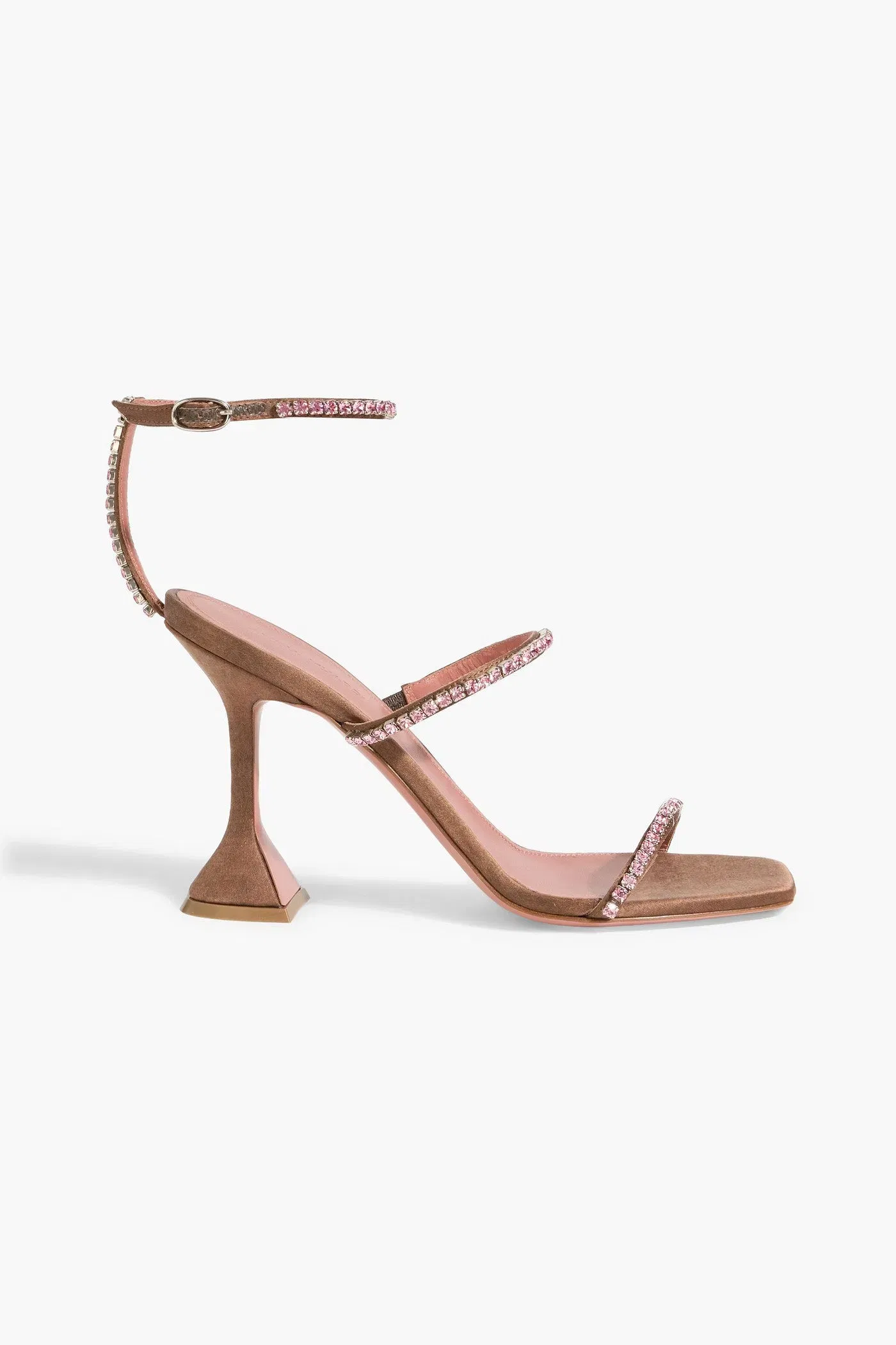 Amina Muaddi Gilda 95 Crystal-Embellished Satin Sandals Brown Women's