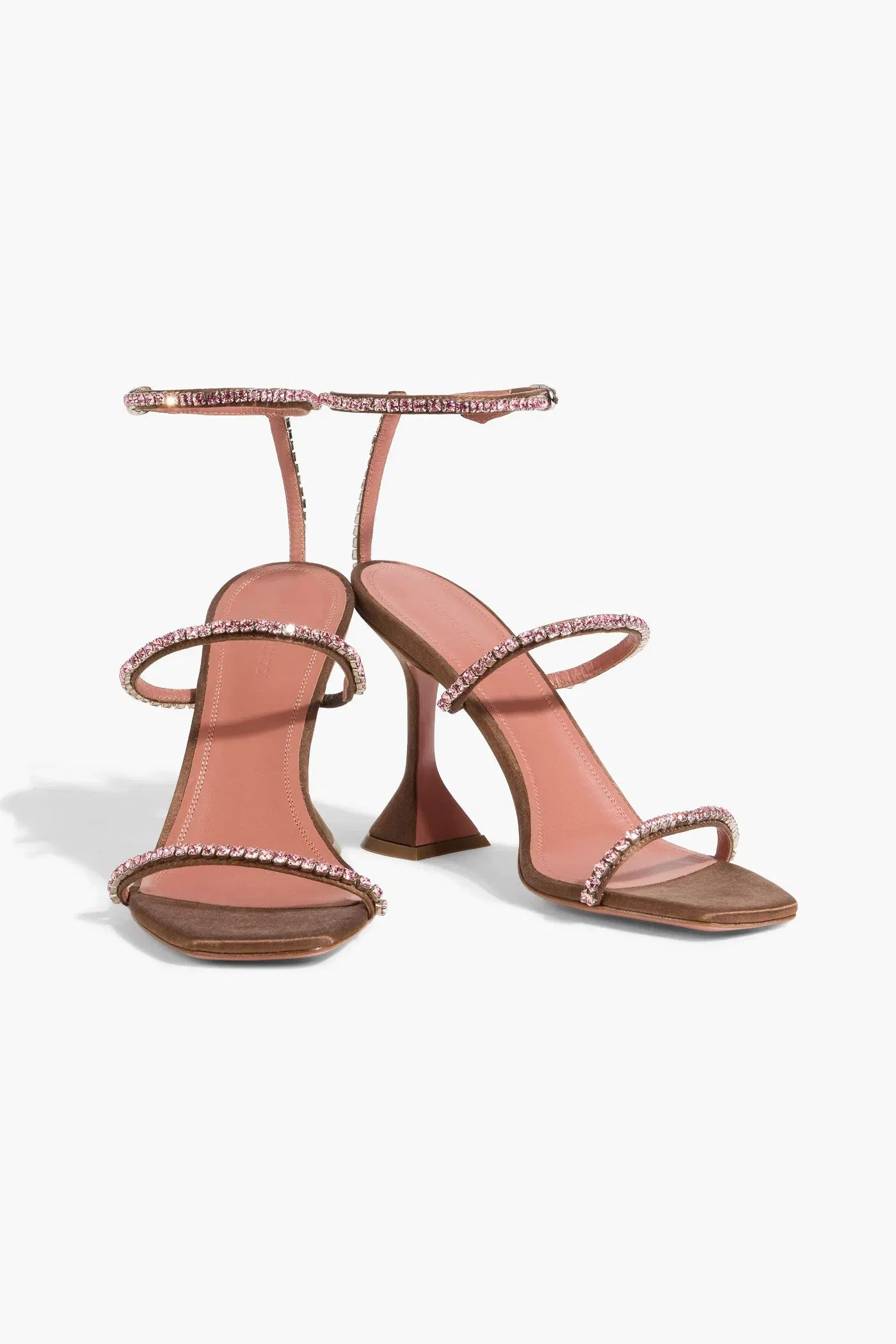 Amina Muaddi Gilda 95 Crystal-Embellished Satin Sandals Brown Women's