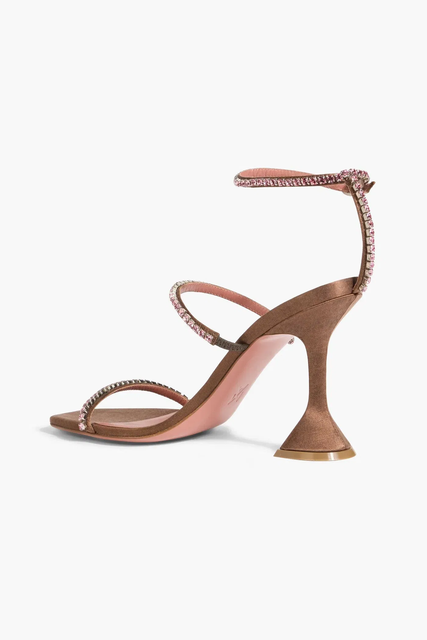 Amina Muaddi Gilda 95 Crystal-Embellished Satin Sandals Brown Women's