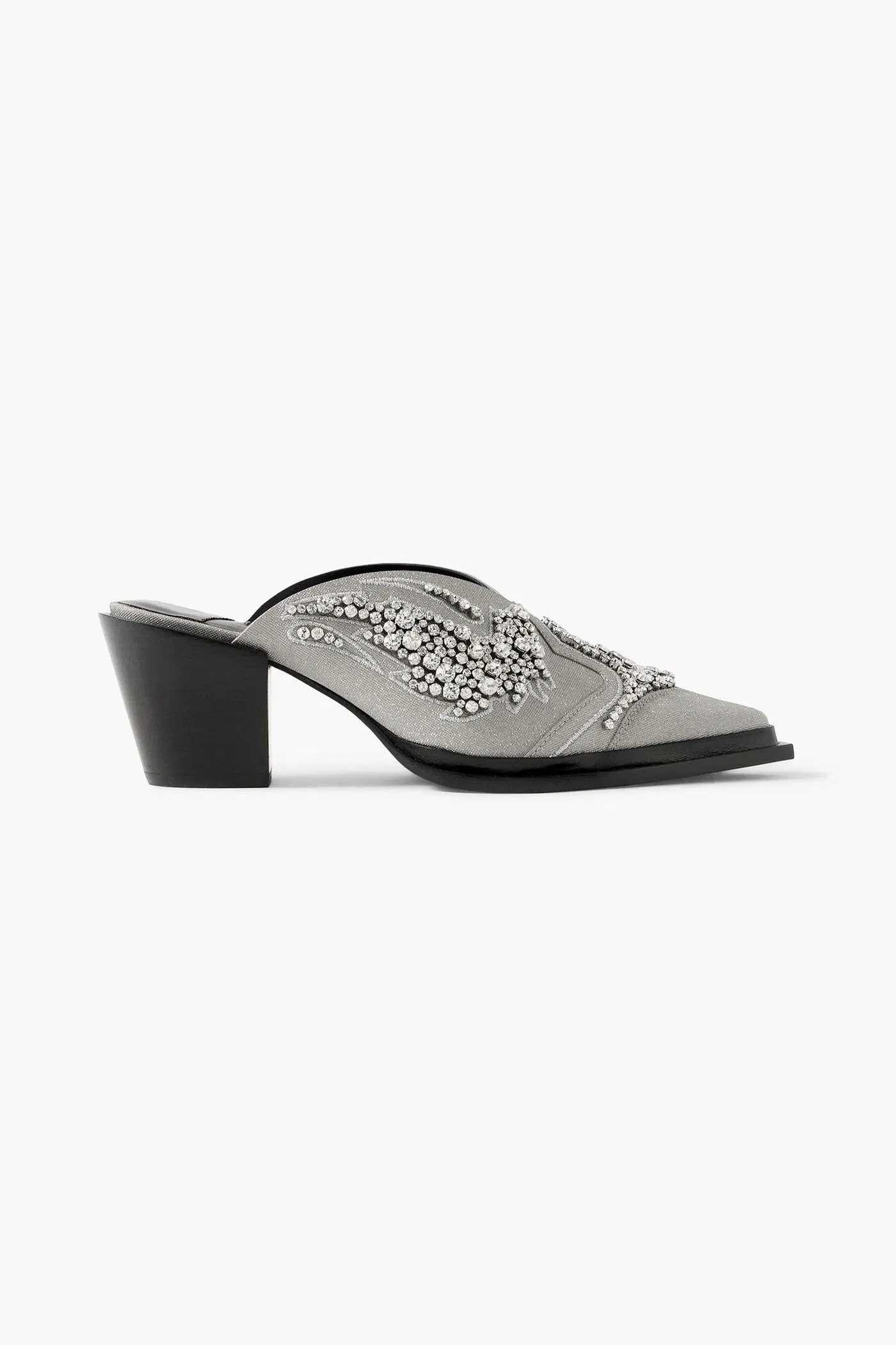 Jimmy Choo Cece Ii 60 Embroidered Crystal-Embellished Metallic Canvas Mules Silver Women's