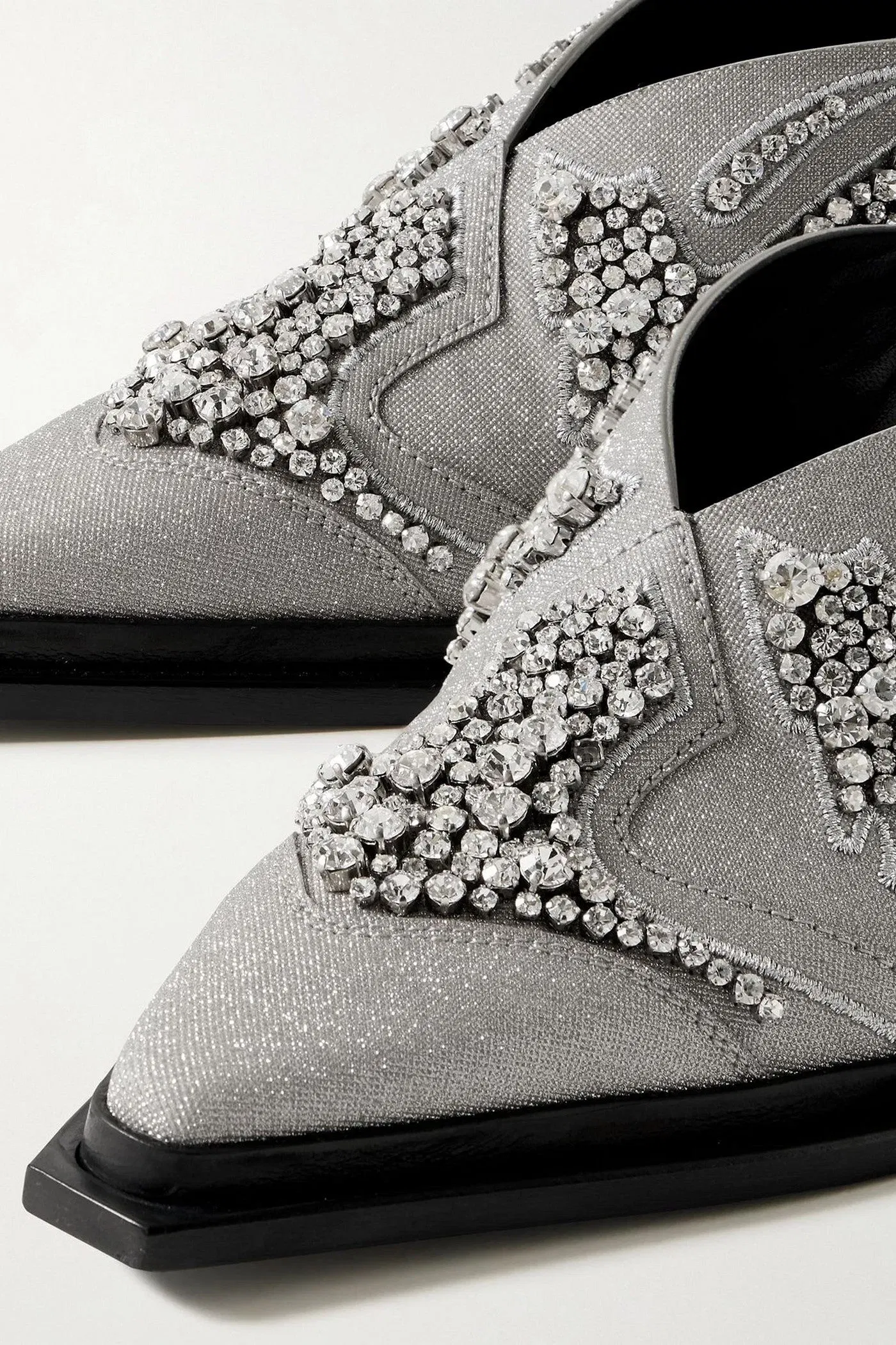 Jimmy Choo Cece Ii 60 Embroidered Crystal-Embellished Metallic Canvas Mules Silver Women's