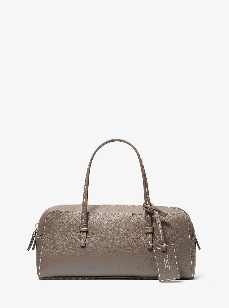 Michael Kors Roberta Hand-Stitched Pebbled Leather Satchel Mocha
