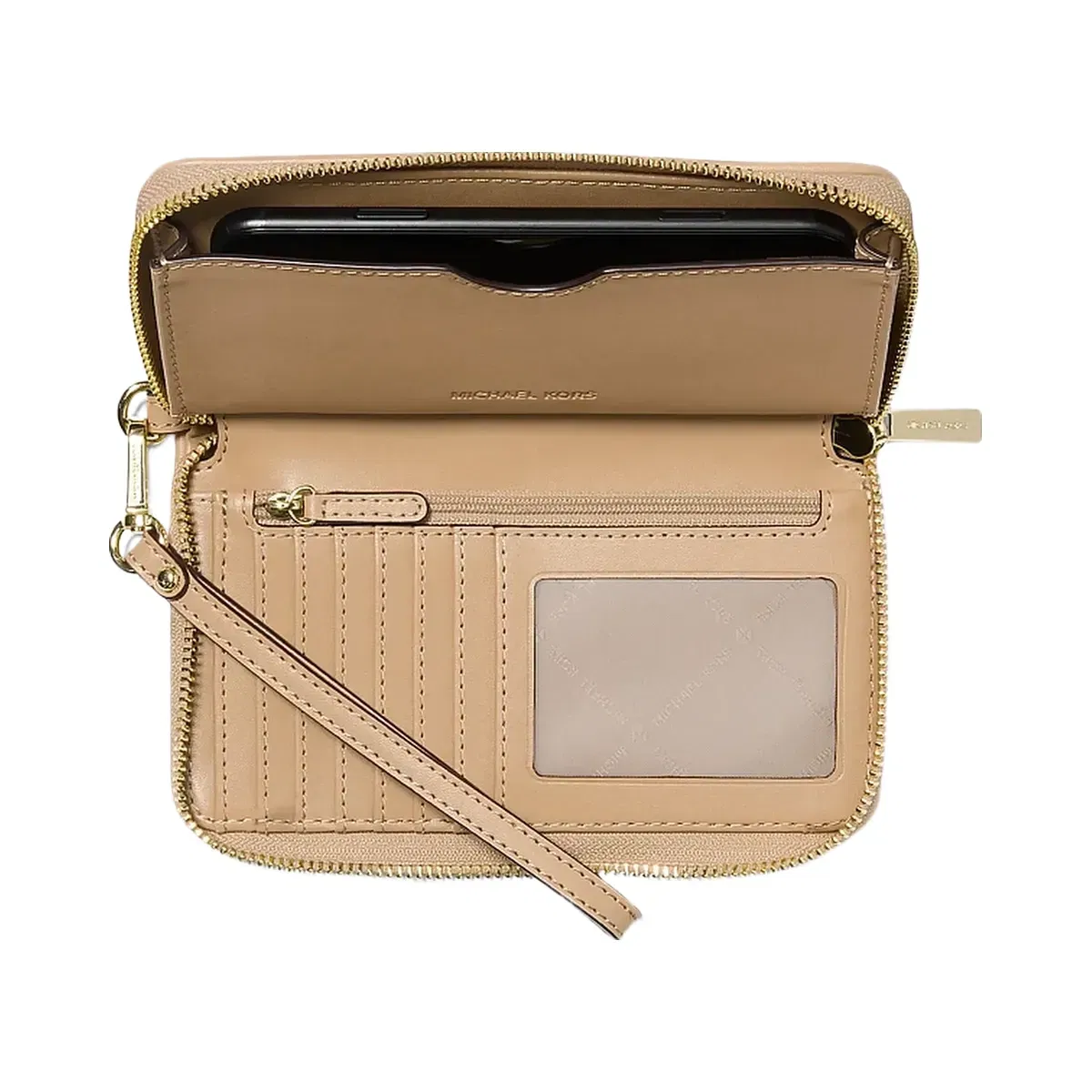 Michael Kors Jet Set Travel Large Logo Jacquard Denim Smartphone Wallet Camel