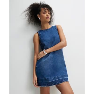 Blue Denim Popper Side Mini Swing Dress