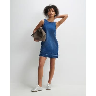 Blue Denim Popper Side Mini Swing Dress