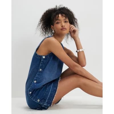 Blue Denim Popper Side Mini Swing Dress