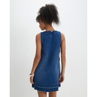 Blue Denim Popper Side Mini Swing Dress