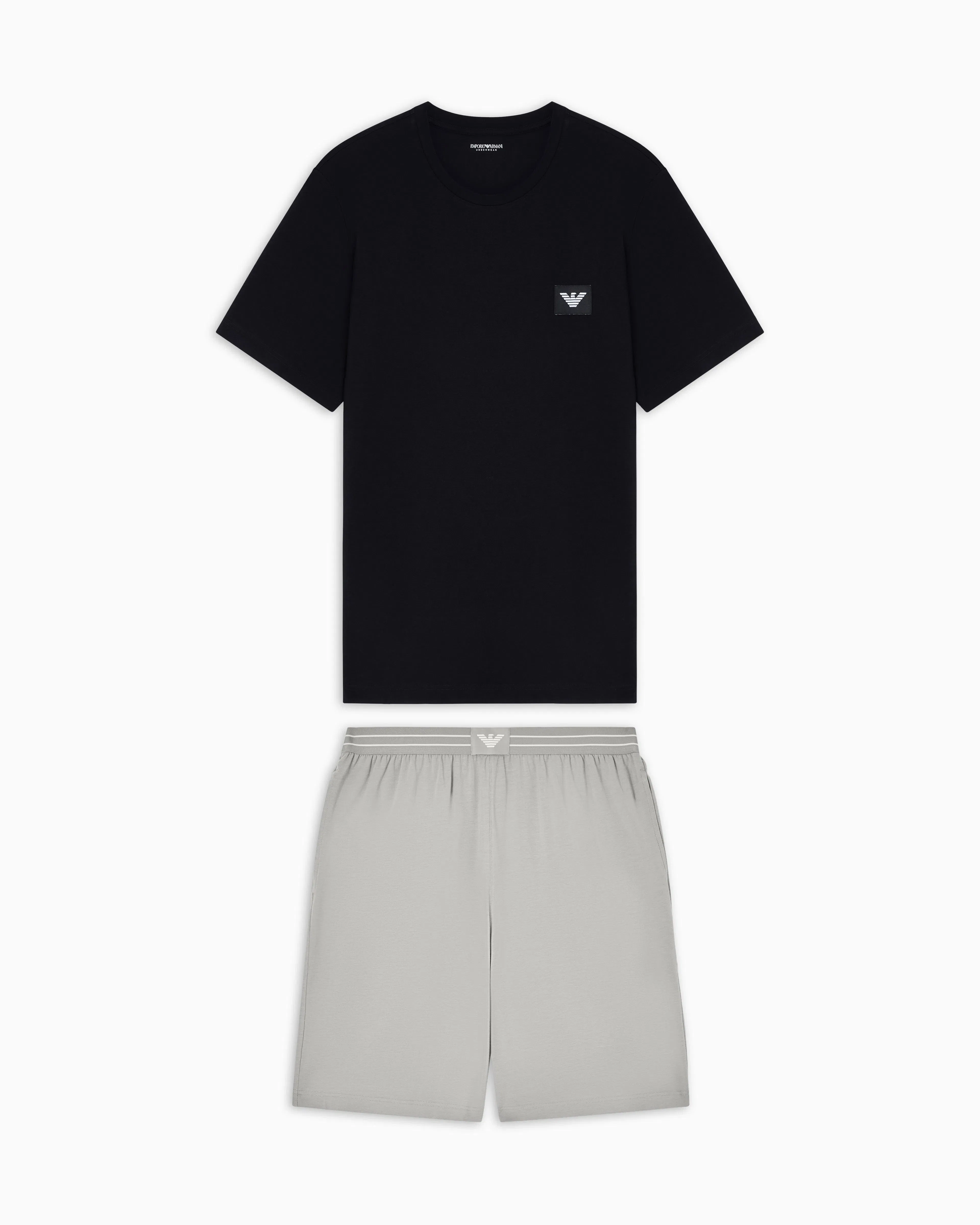 Emporio Armani logo label organic jersey pyjamas with Bermuda shorts