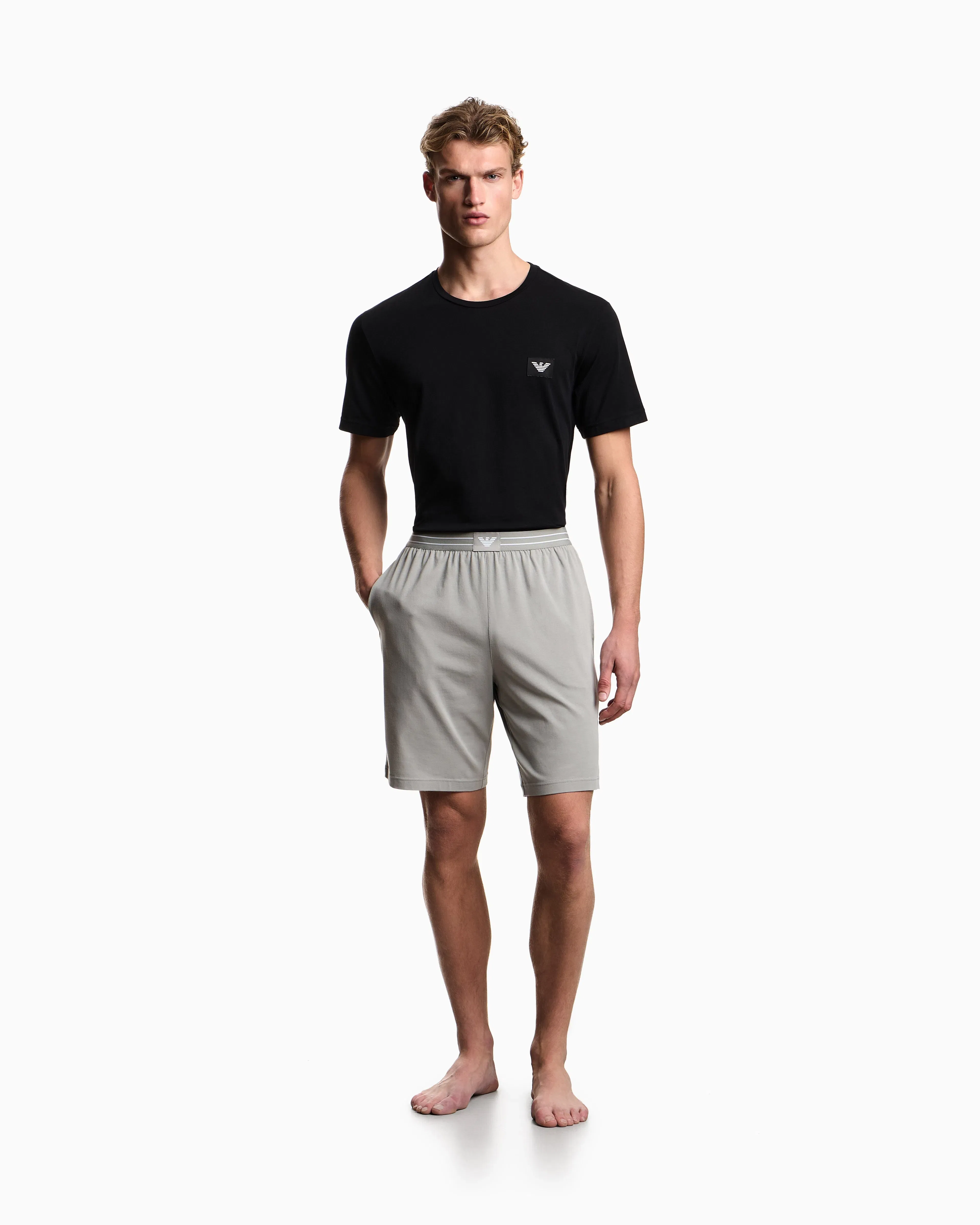 Emporio Armani logo label organic jersey pyjamas with Bermuda shorts